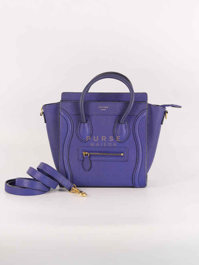 Nano Luggage in Blue Drummed Calfskin Leather | Purse Maison Luxury Bags Shop