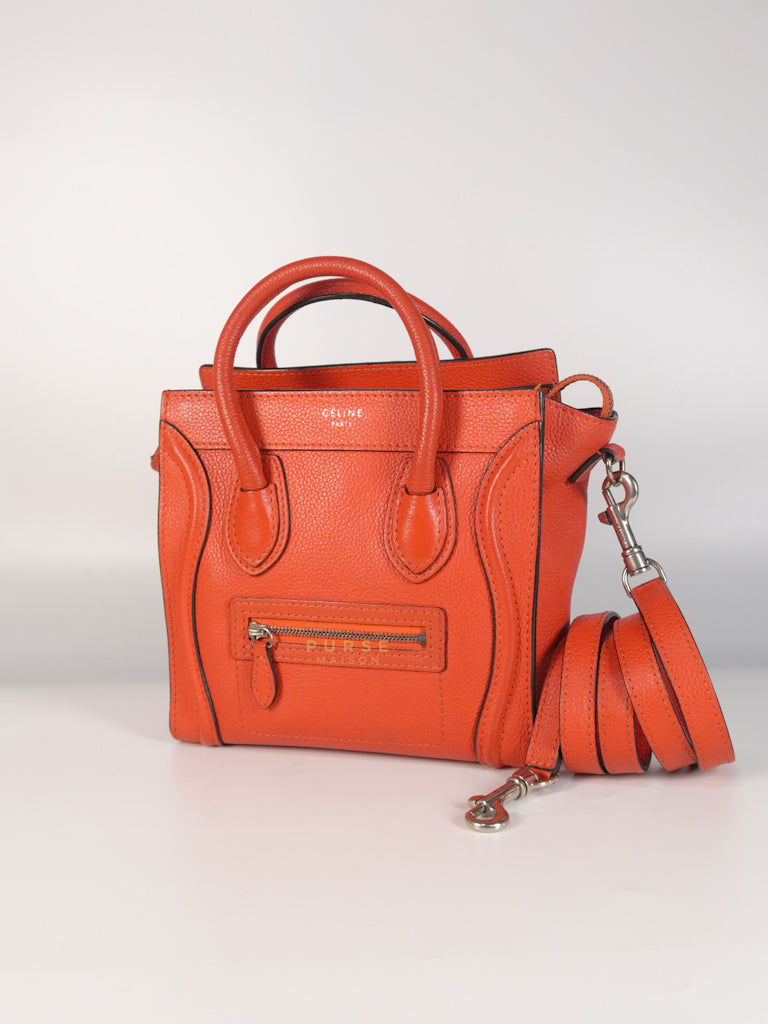 Nano Luggage Red Orange Drummed Calfskin Leather | Purse Maison Luxury Bags Shop