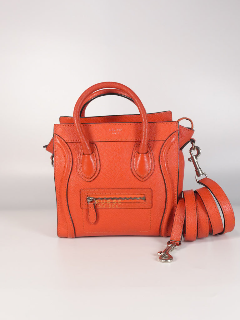 Nano Luggage Red Orange Drummed Calfskin Leather | Purse Maison Luxury Bags Shop