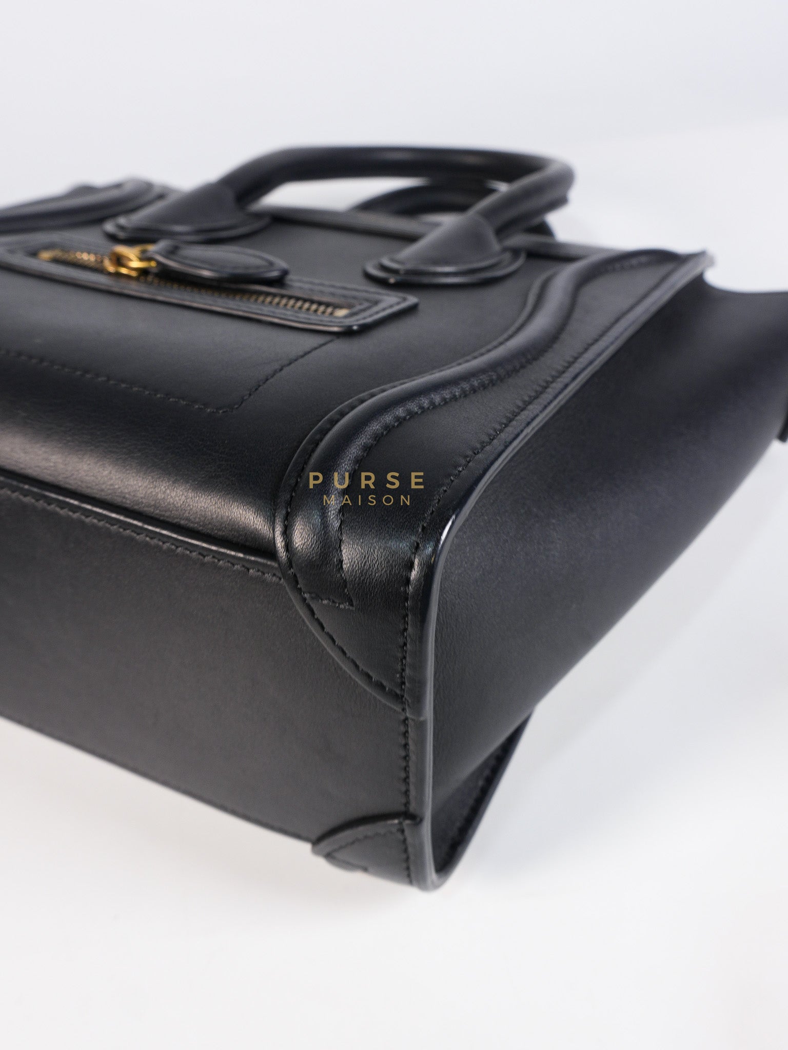 Micro Luggage Tote Bag in Black Calfskin Leather | Purse Maison Luxury Bags Shop