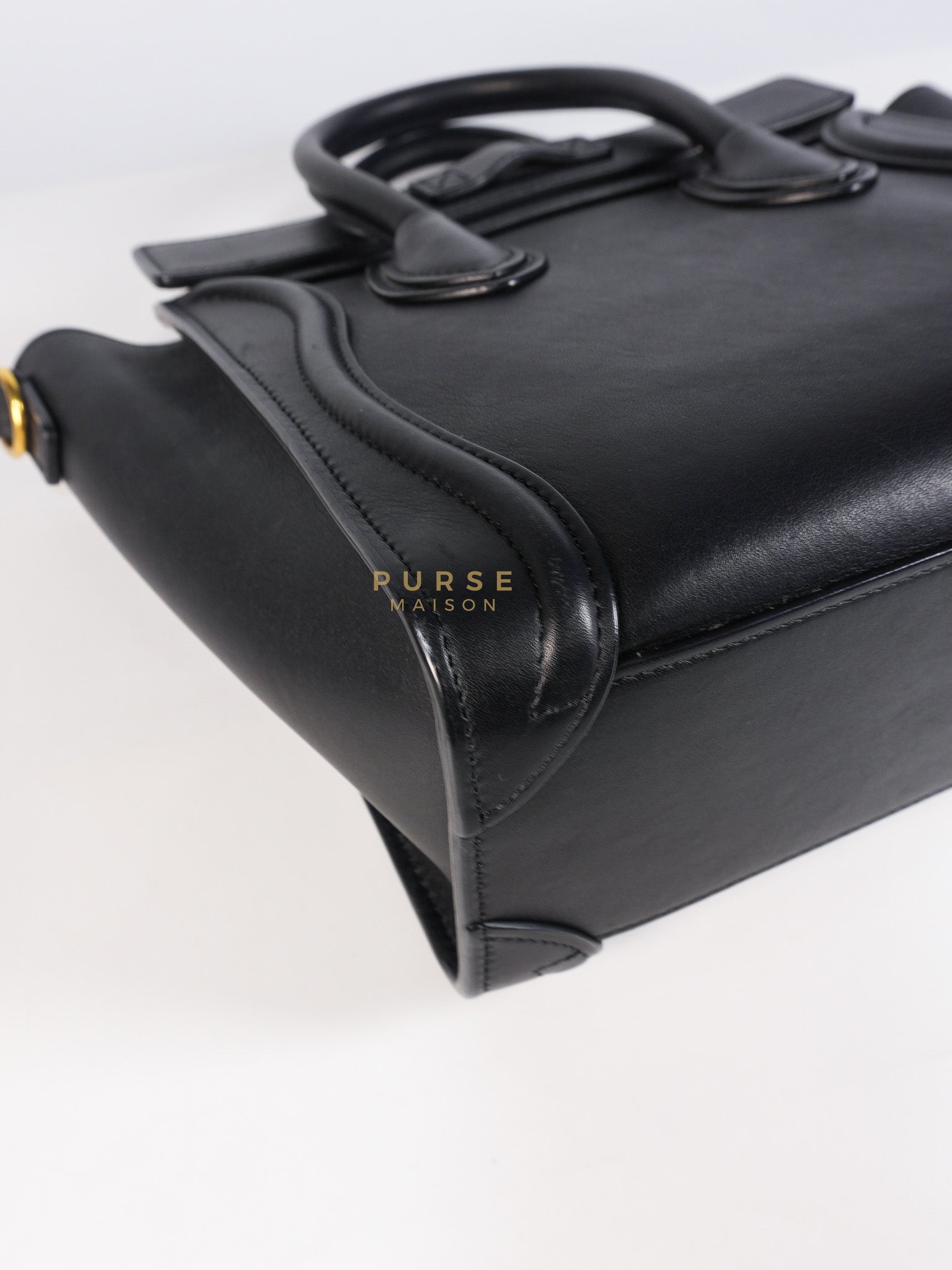 Micro Luggage Tote Bag in Black Calfskin Leather | Purse Maison Luxury Bags Shop
