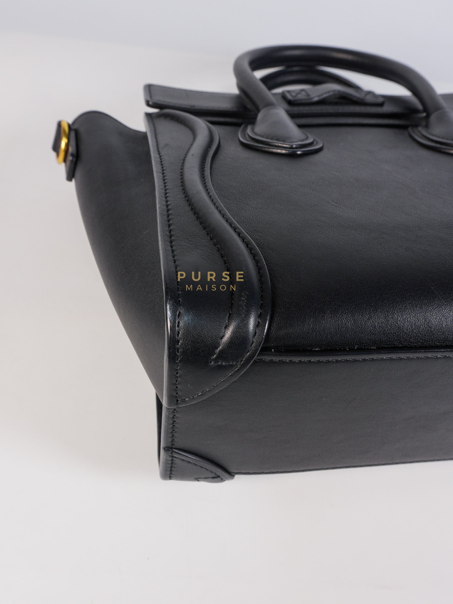 Micro Luggage Tote Bag in Black Calfskin Leather | Purse Maison Luxury Bags Shop