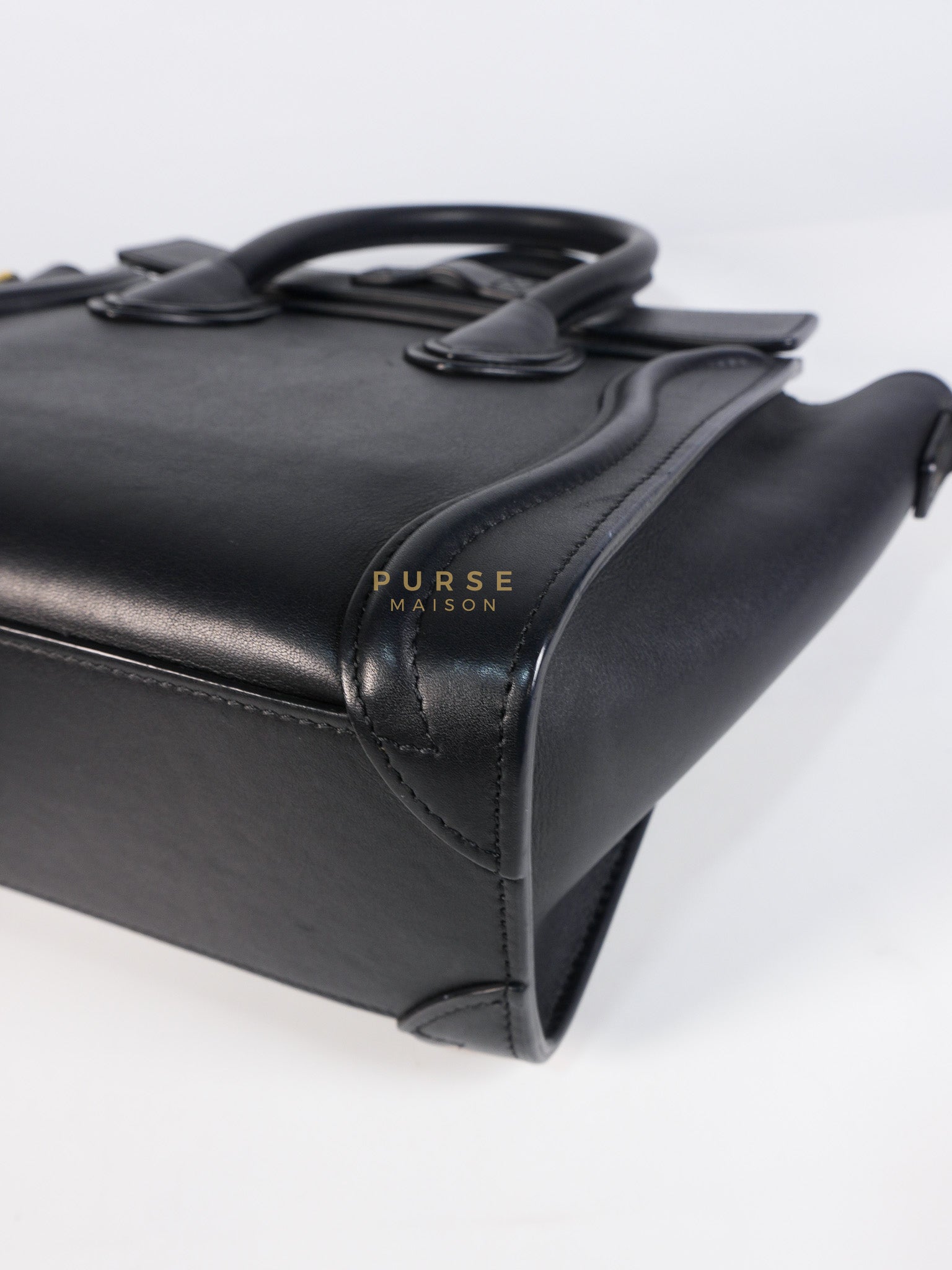 Micro Luggage Tote Bag in Black Calfskin Leather | Purse Maison Luxury Bags Shop
