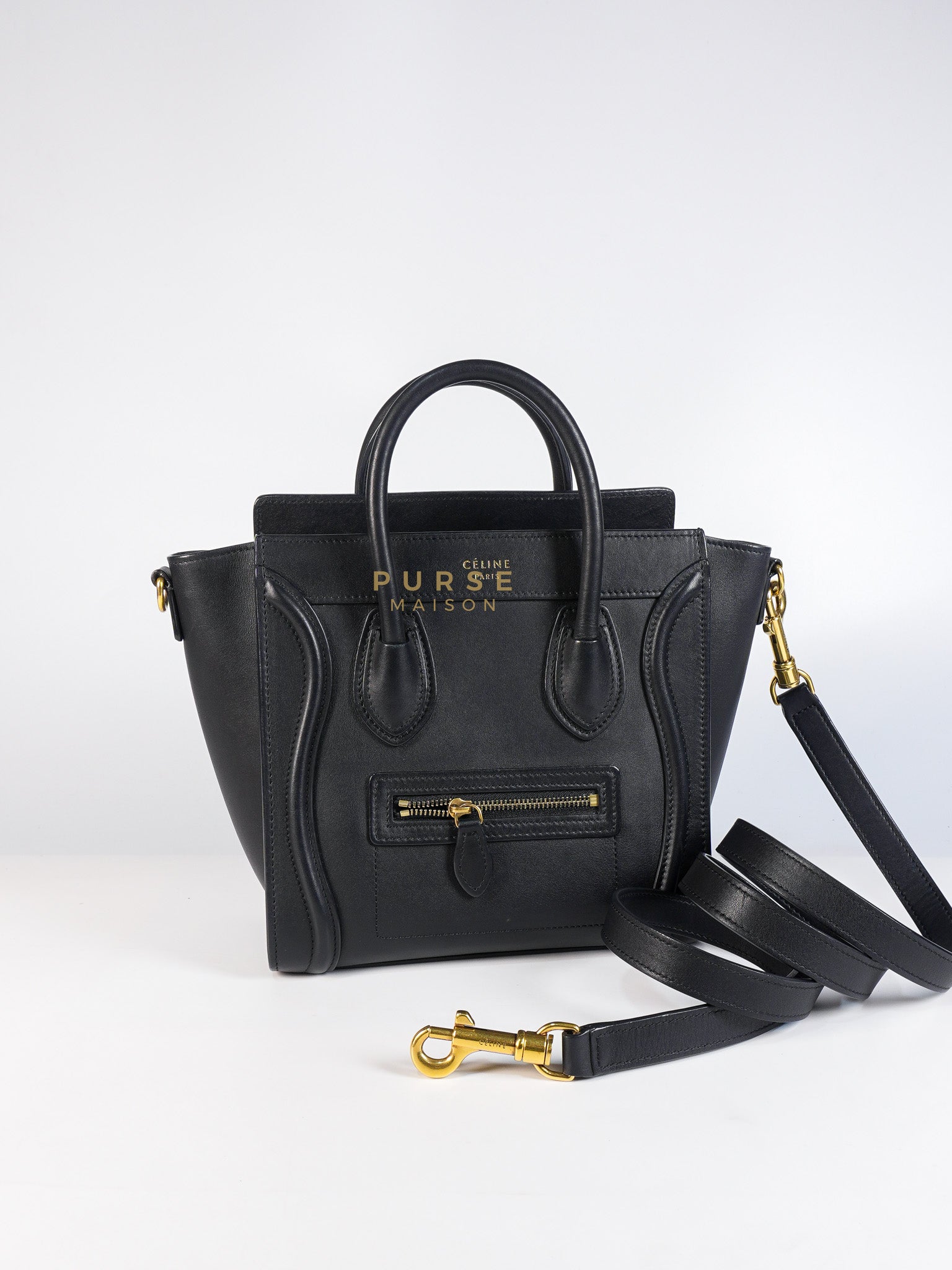 Micro Luggage Tote Bag in Black Calfskin Leather | Purse Maison Luxury Bags Shop