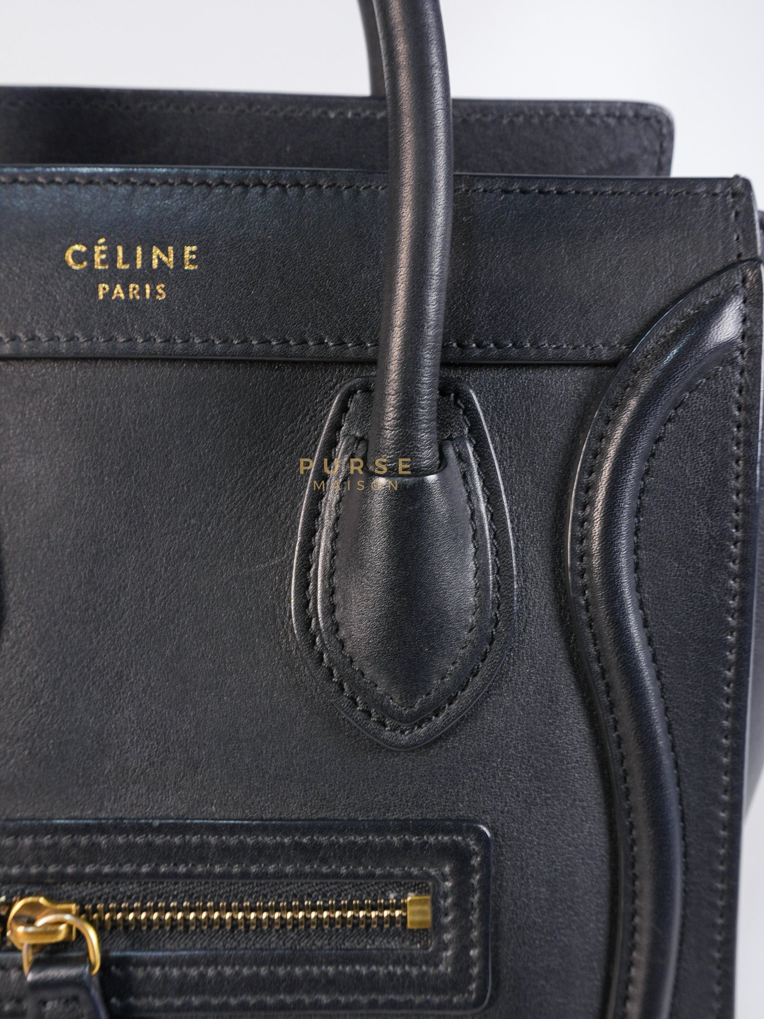 Micro Luggage Tote Bag in Black Calfskin Leather | Purse Maison Luxury Bags Shop