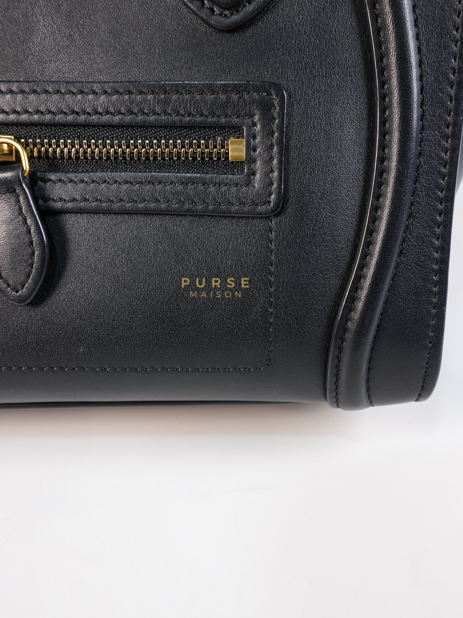 Micro Luggage Tote Bag in Black Calfskin Leather | Purse Maison Luxury Bags Shop