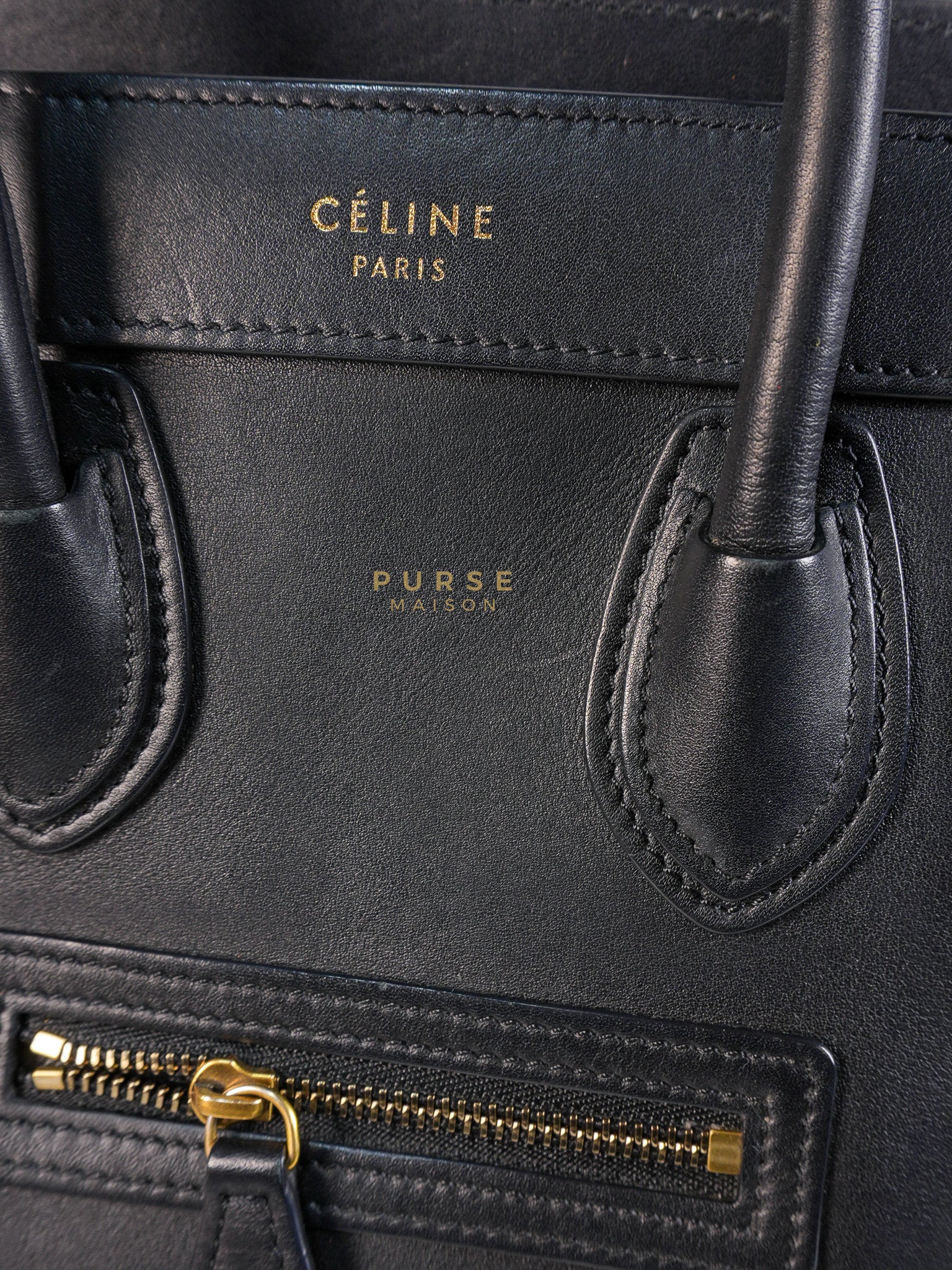 Micro Luggage Tote Bag in Black Calfskin Leather | Purse Maison Luxury Bags Shop