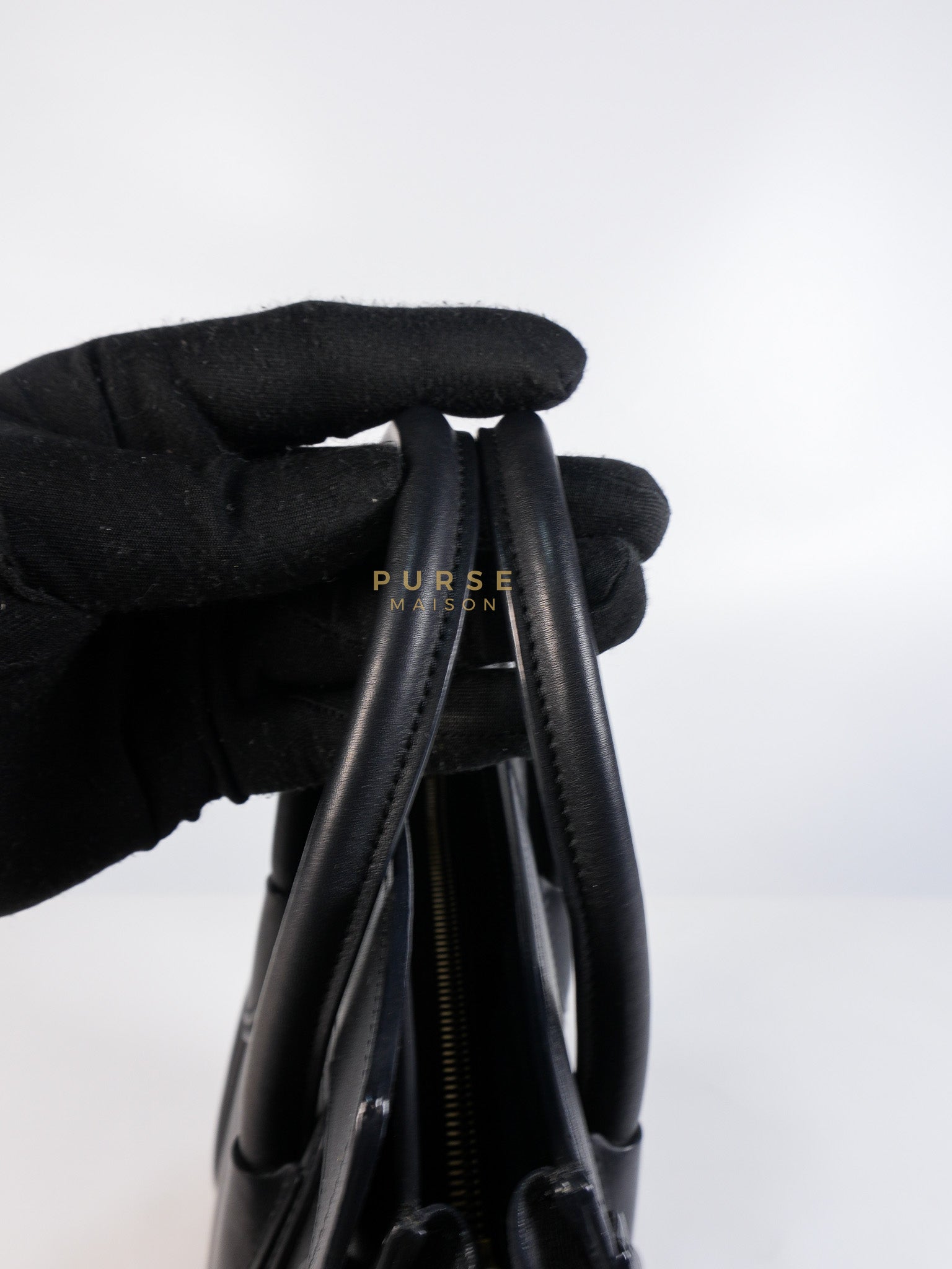 Micro Luggage Tote Bag in Black Calfskin Leather | Purse Maison Luxury Bags Shop