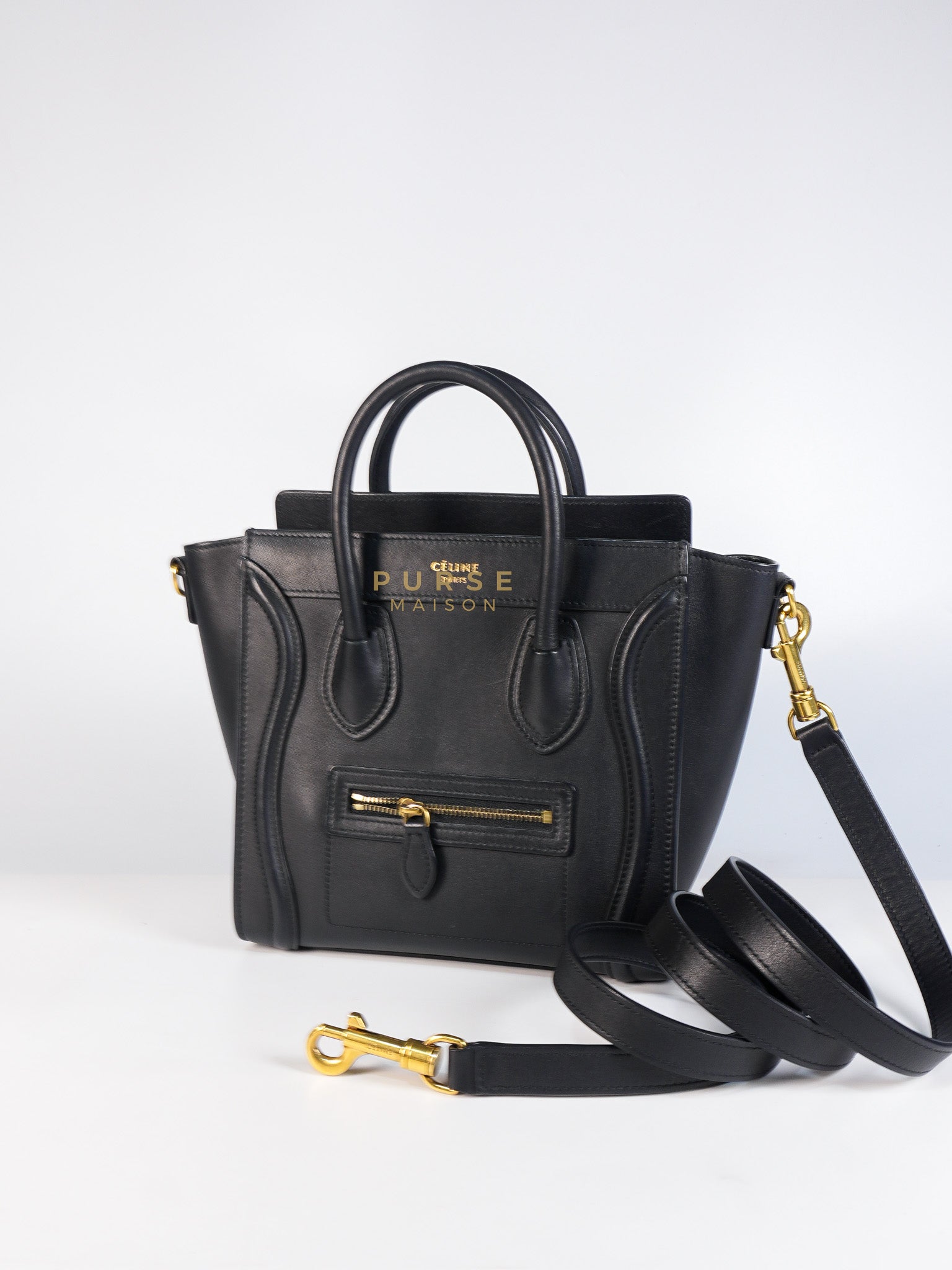Micro Luggage Tote Bag in Black Calfskin Leather | Purse Maison Luxury Bags Shop