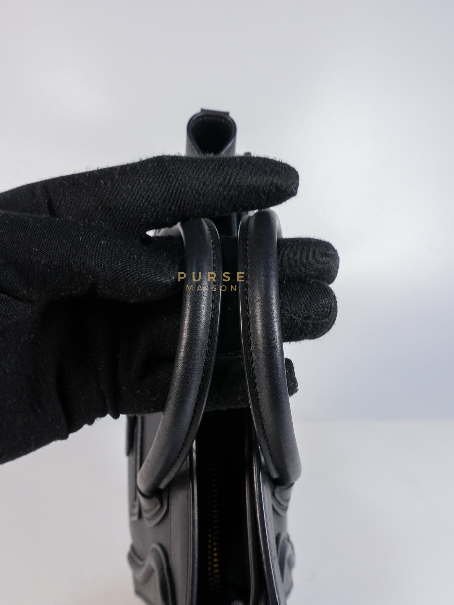 Micro Luggage Tote Bag in Black Calfskin Leather | Purse Maison Luxury Bags Shop