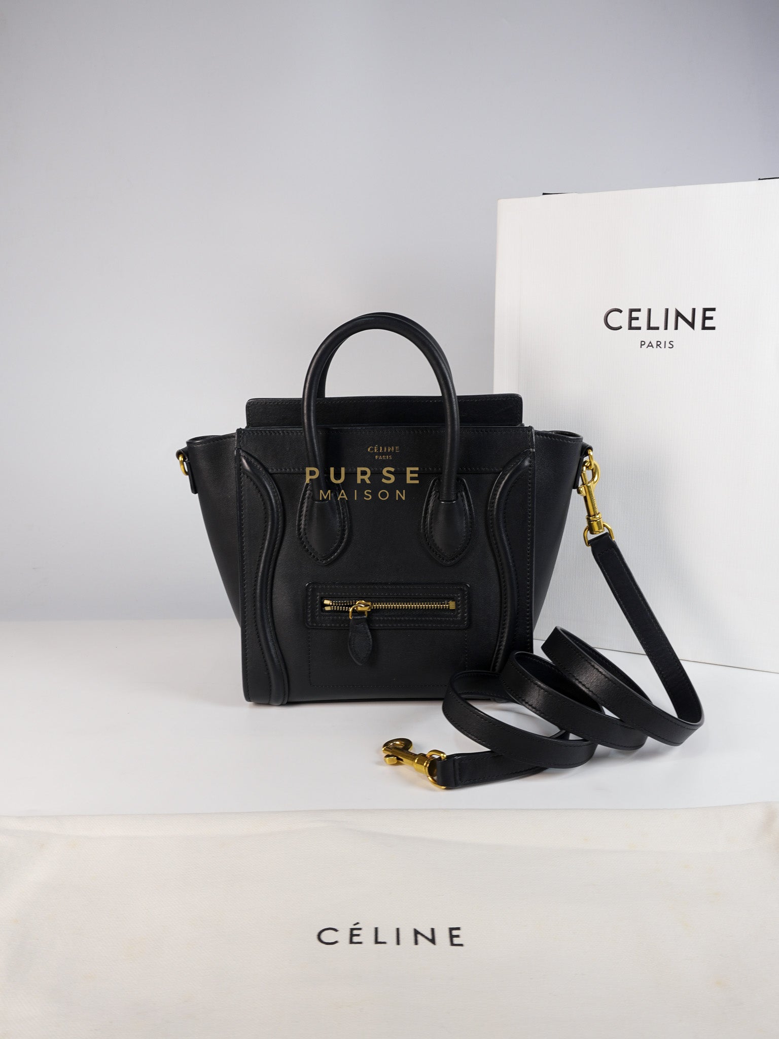 Micro Luggage Tote Bag in Black Calfskin Leather | Purse Maison Luxury Bags Shop