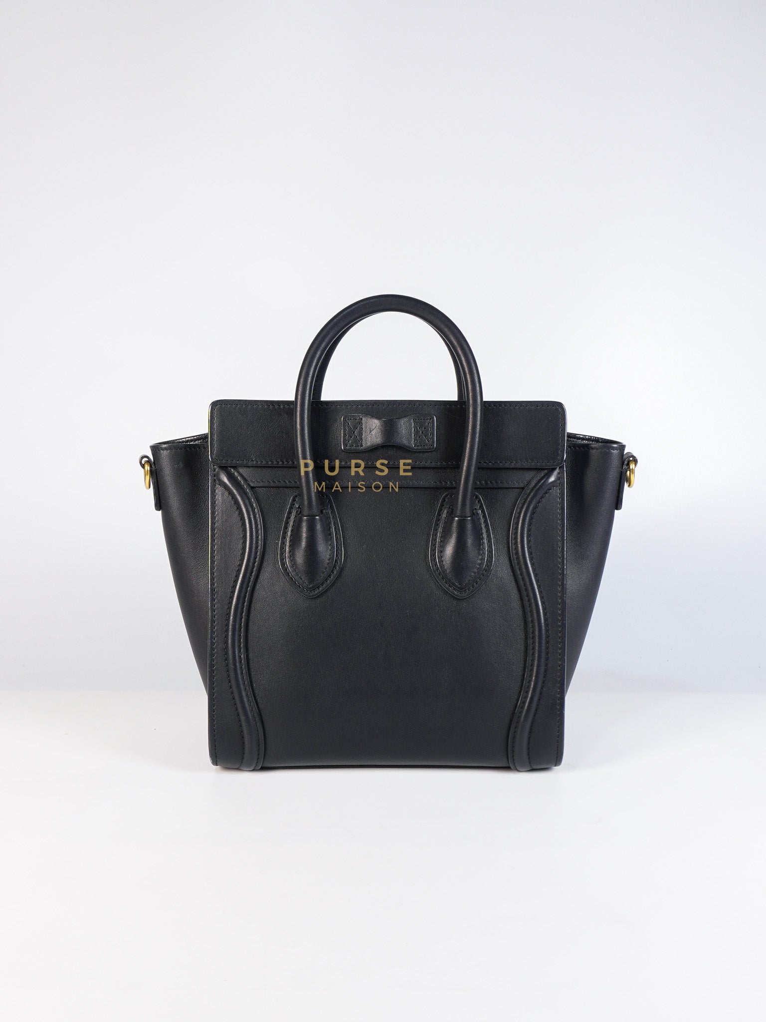 Micro Luggage Tote Bag in Black Calfskin Leather | Purse Maison Luxury Bags Shop