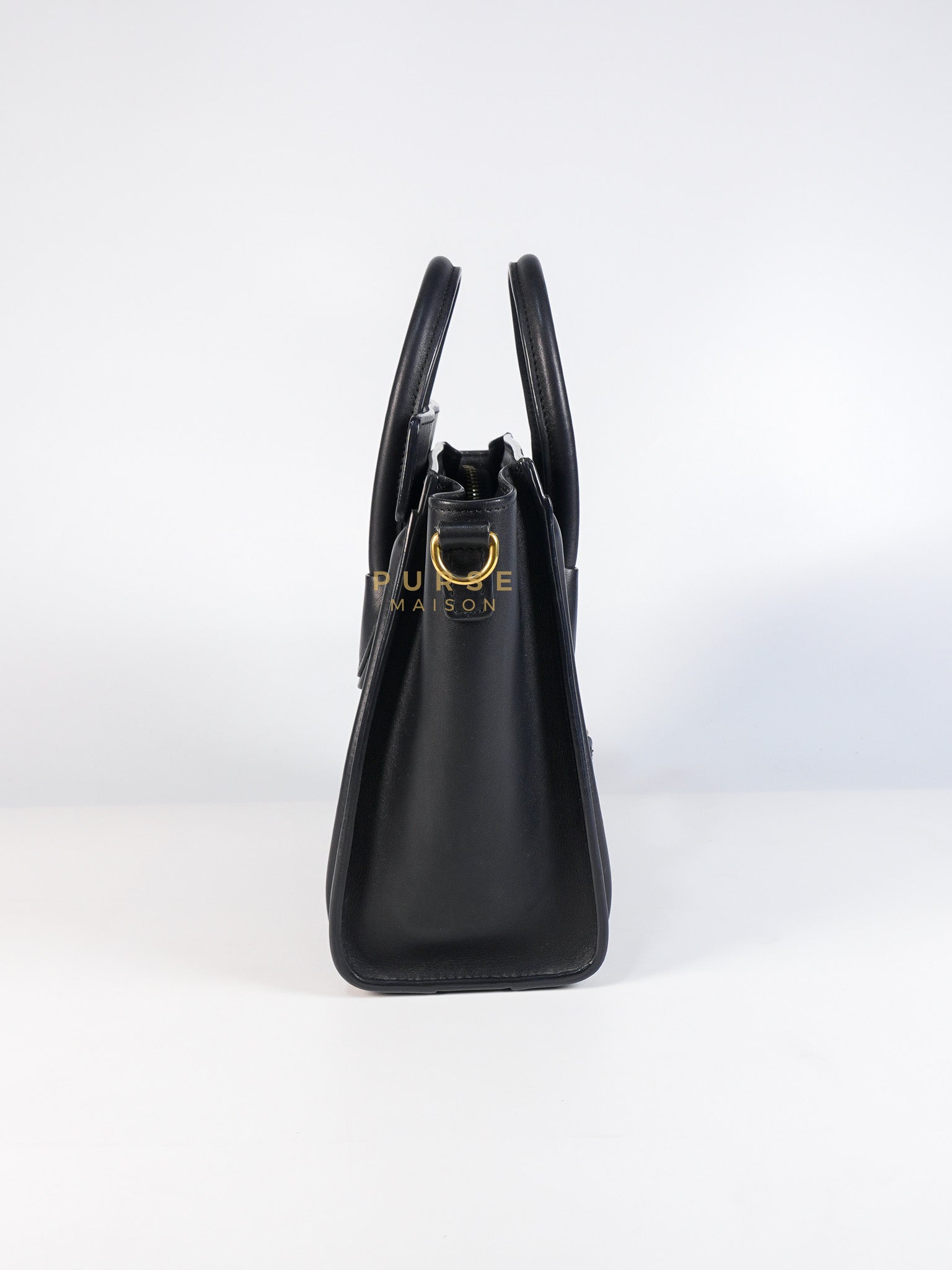 Micro Luggage Tote Bag in Black Calfskin Leather | Purse Maison Luxury Bags Shop