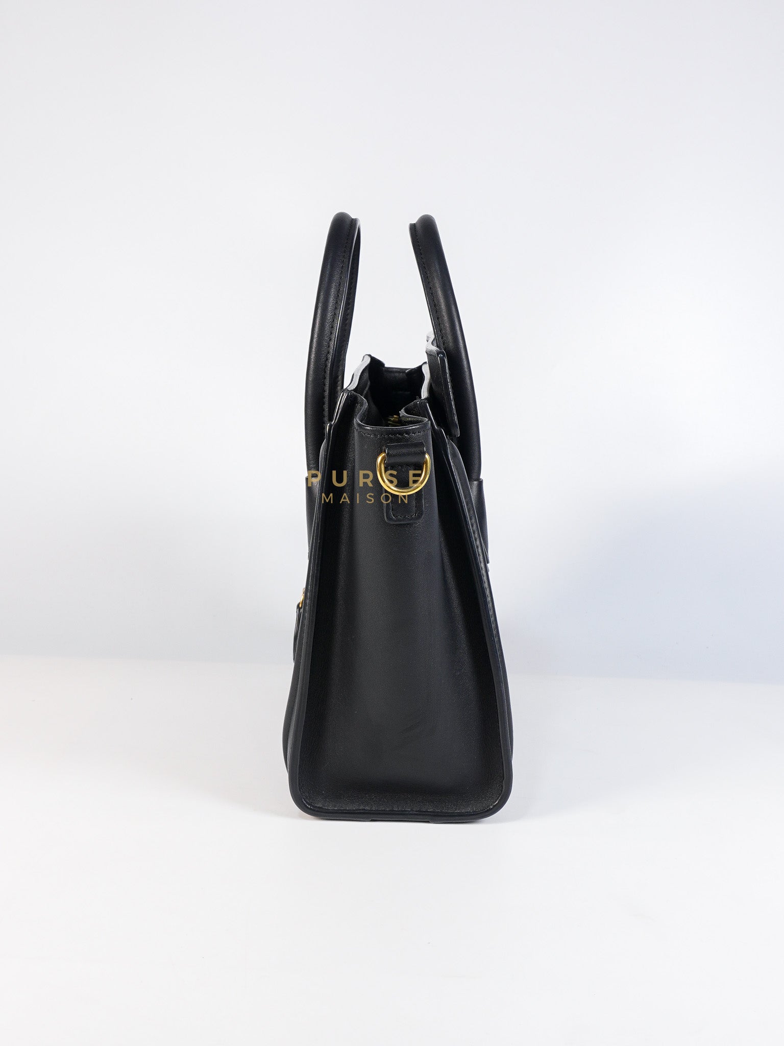 Micro Luggage Tote Bag in Black Calfskin Leather | Purse Maison Luxury Bags Shop
