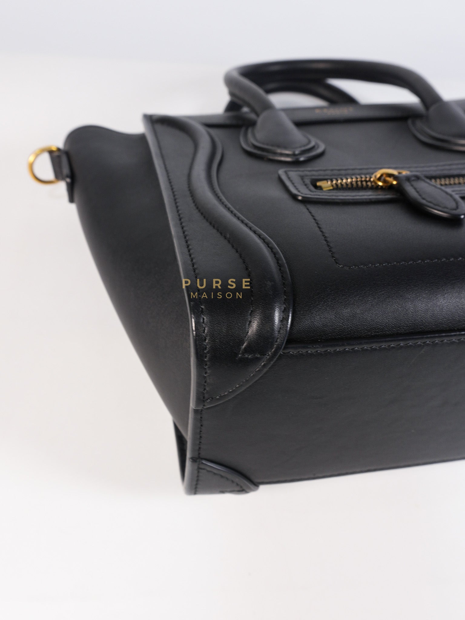Micro Luggage Tote Bag in Black Calfskin Leather | Purse Maison Luxury Bags Shop