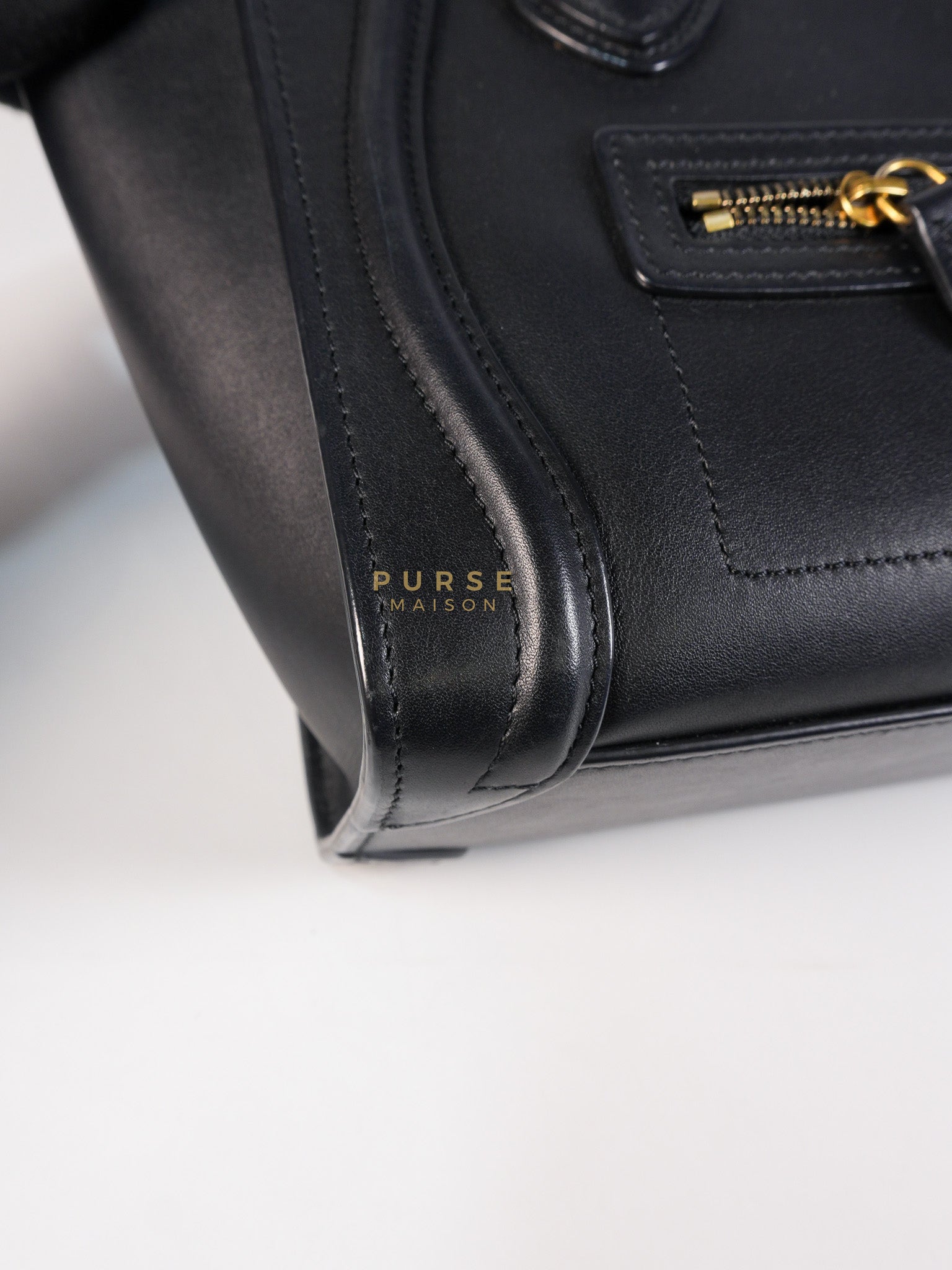 Micro Luggage Tote Bag in Black Calfskin Leather | Purse Maison Luxury Bags Shop