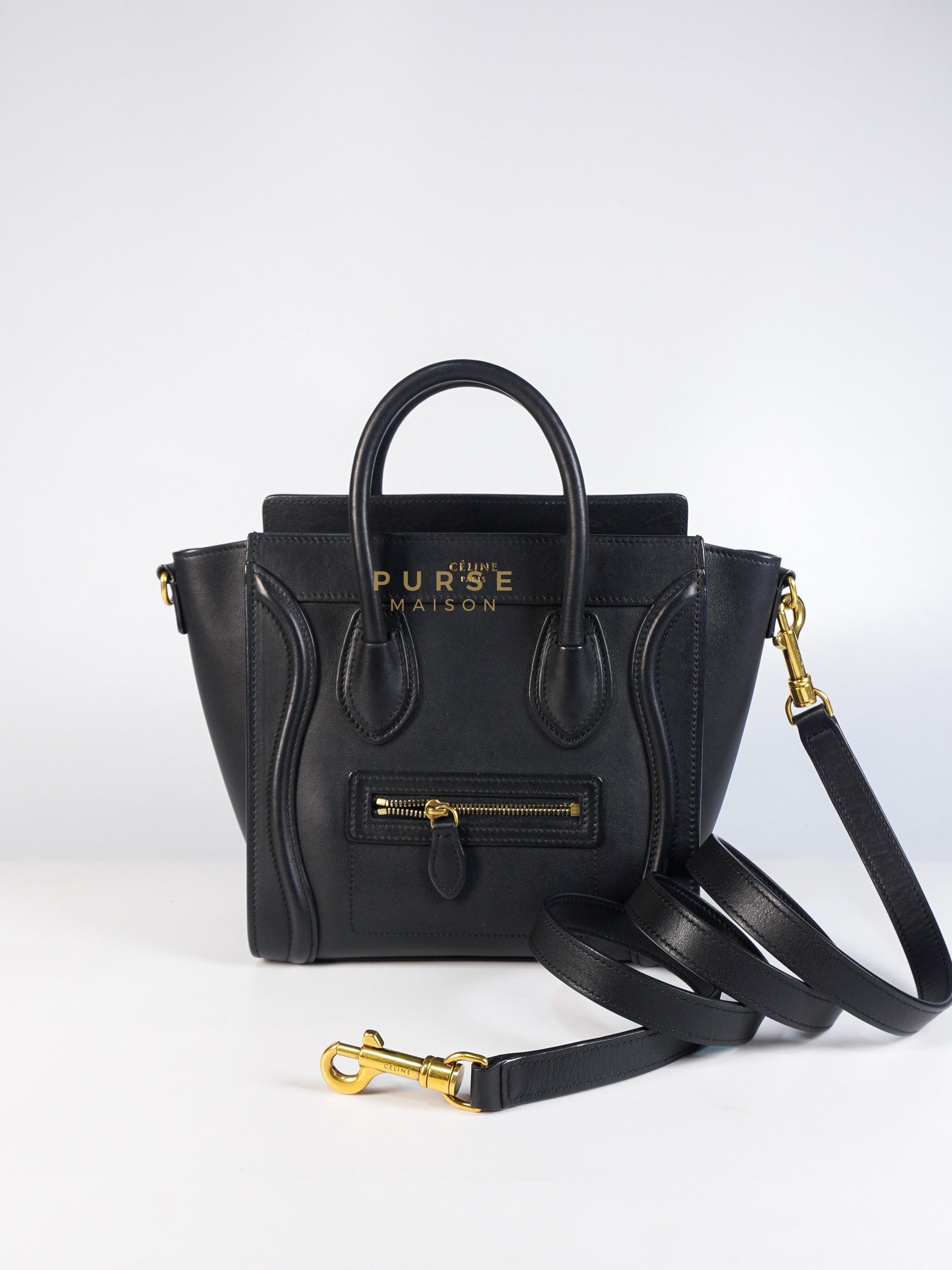 Micro Luggage Tote Bag in Black Calfskin Leather | Purse Maison Luxury Bags Shop