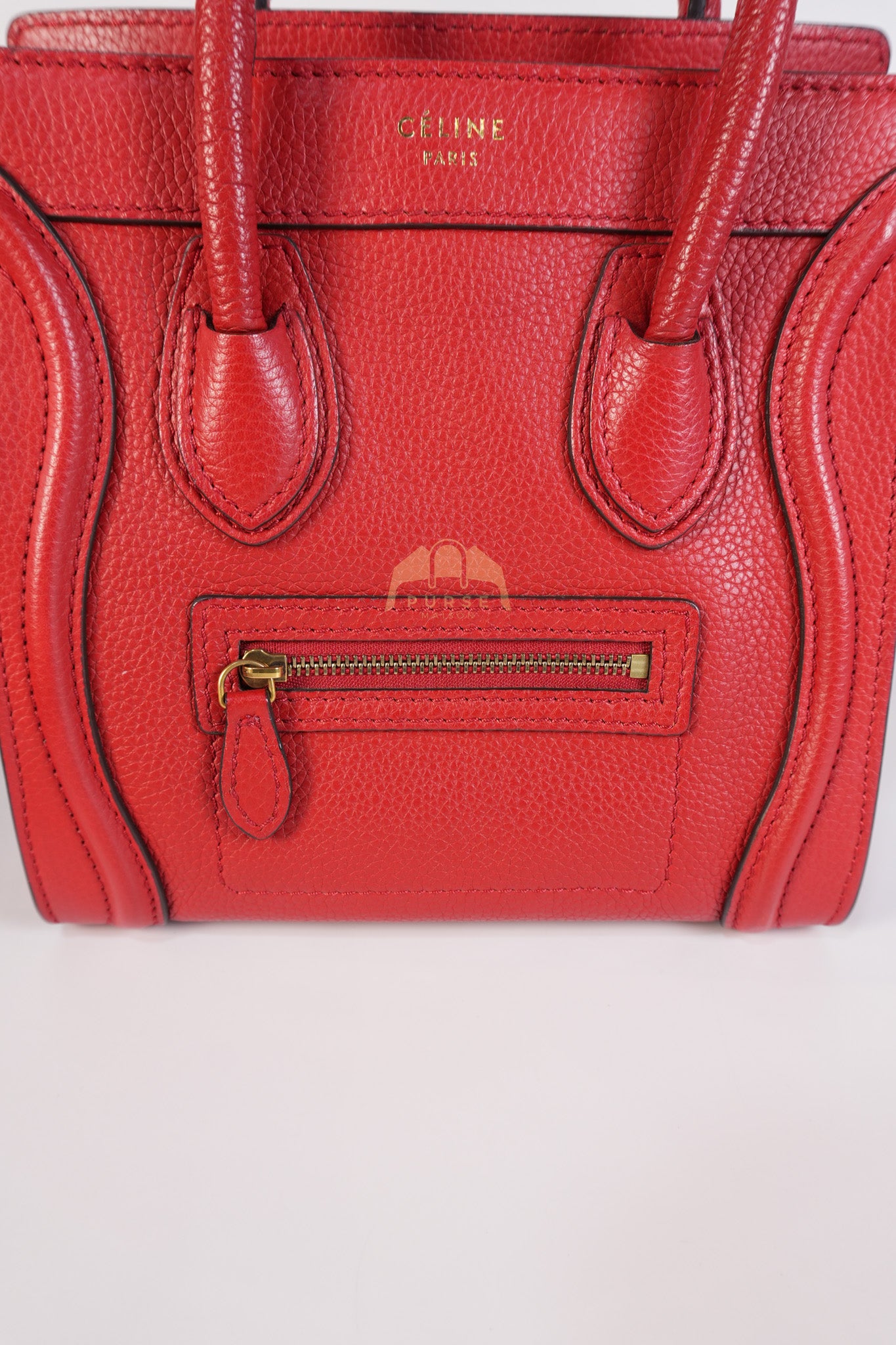 Nano Luggage Tote Bag in Red Grained Calfskin Leather & Gold Hardware | Purse Maison Luxury Bags Shop