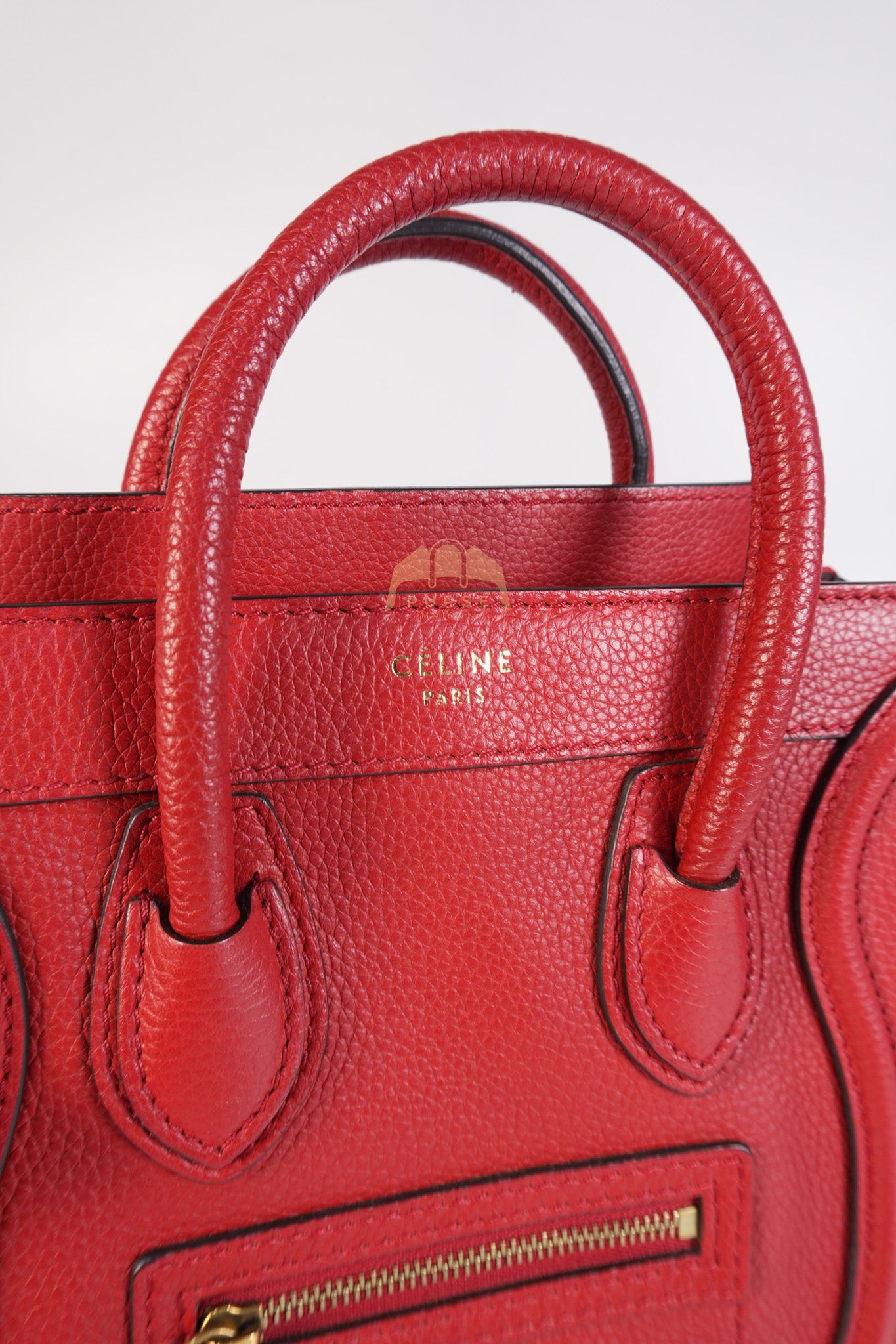 Nano Luggage Tote Bag in Red Grained Calfskin Leather & Gold Hardware | Purse Maison Luxury Bags Shop