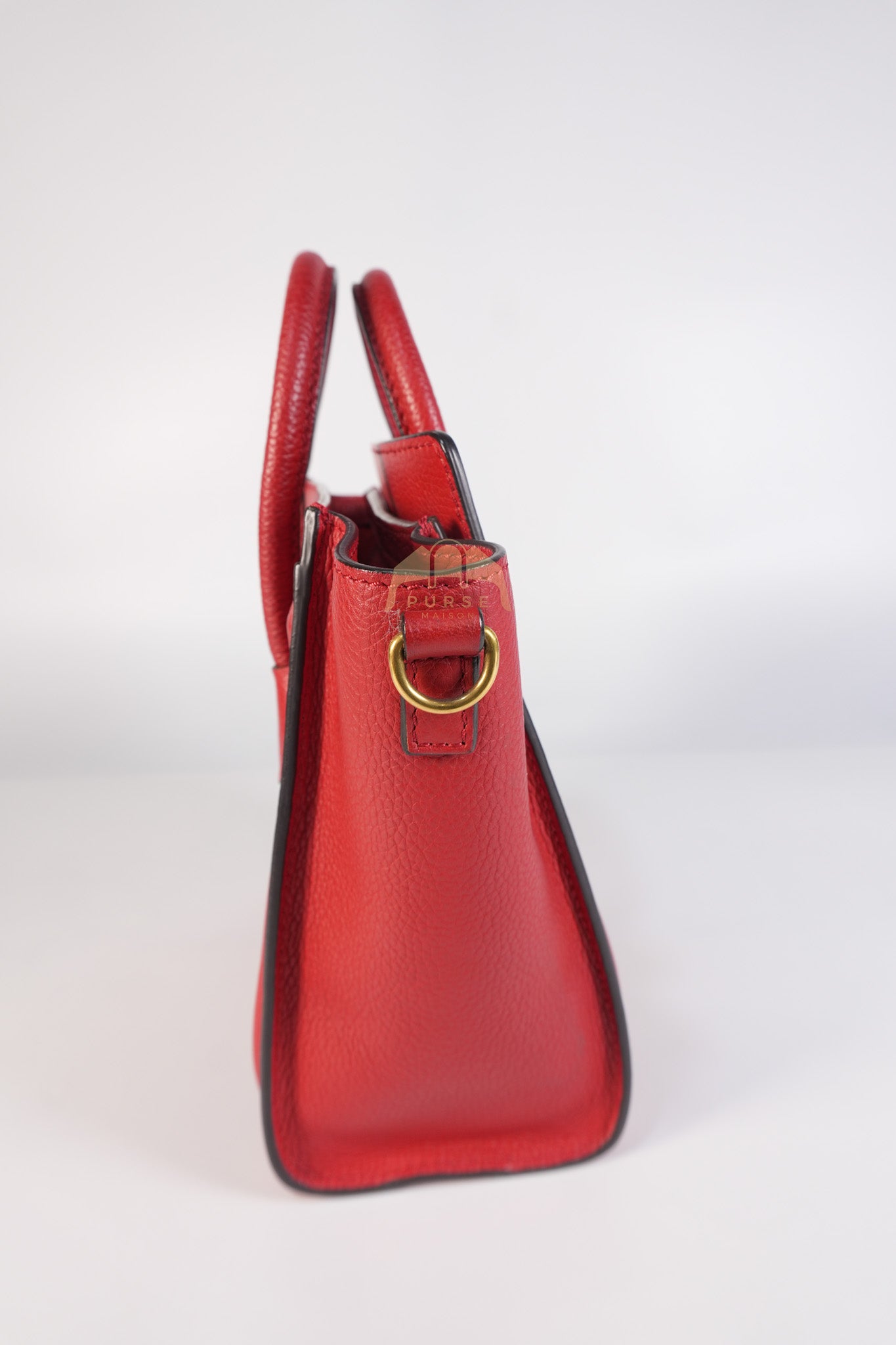 Nano Luggage Tote Bag in Red Grained Calfskin Leather & Gold Hardware | Purse Maison Luxury Bags Shop