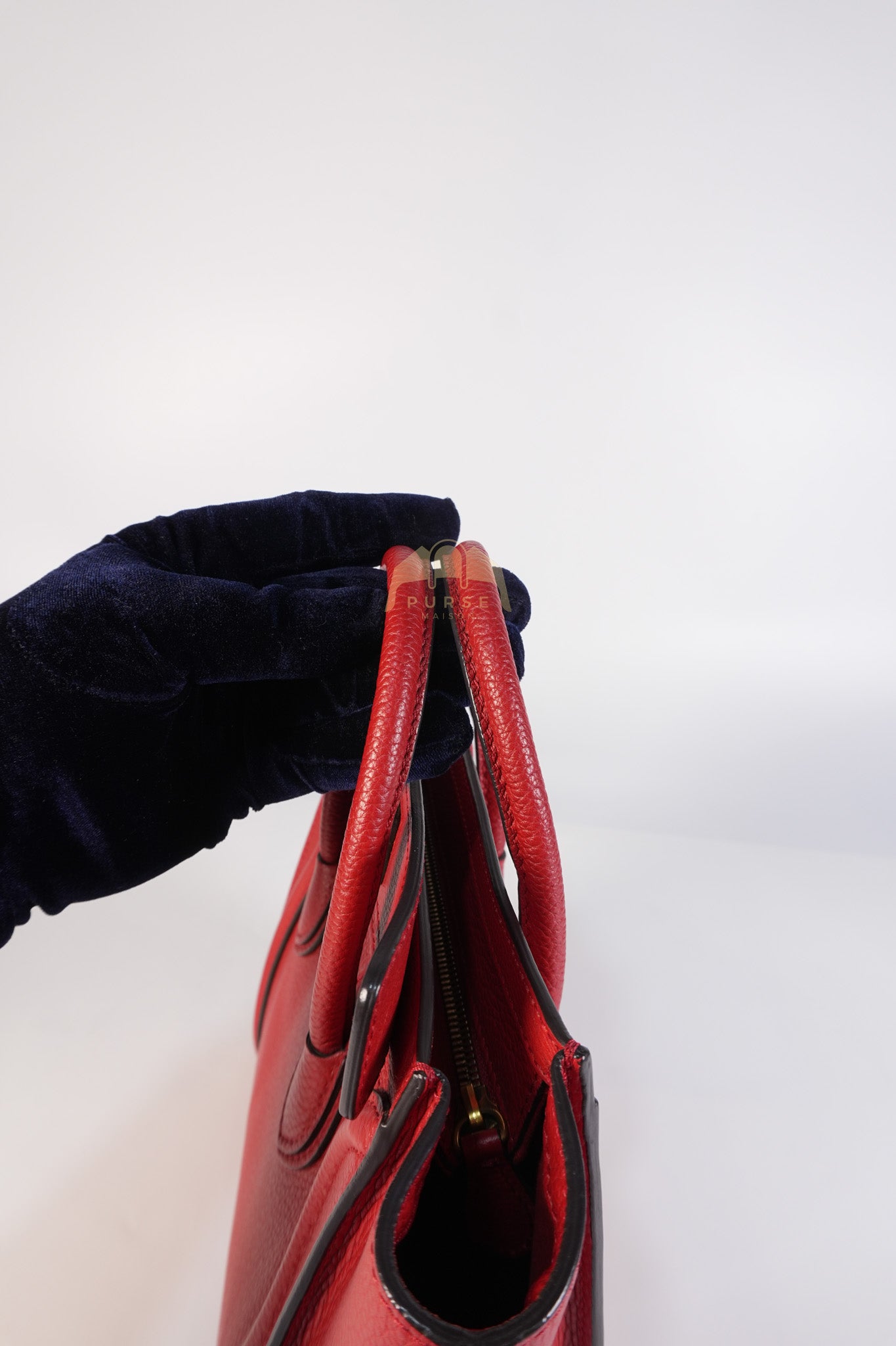 Nano Luggage Tote Bag in Red Grained Calfskin Leather & Gold Hardware | Purse Maison Luxury Bags Shop