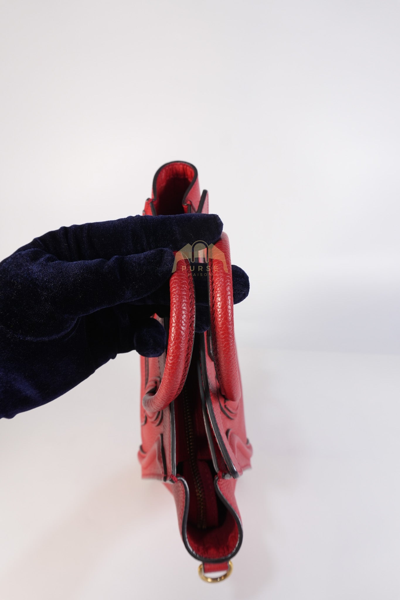 Nano Luggage Tote Bag in Red Grained Calfskin Leather & Gold Hardware | Purse Maison Luxury Bags Shop