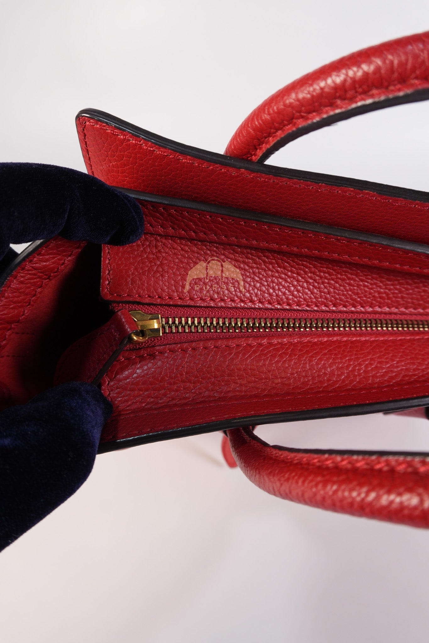 Nano Luggage Tote Bag in Red Grained Calfskin Leather & Gold Hardware | Purse Maison Luxury Bags Shop