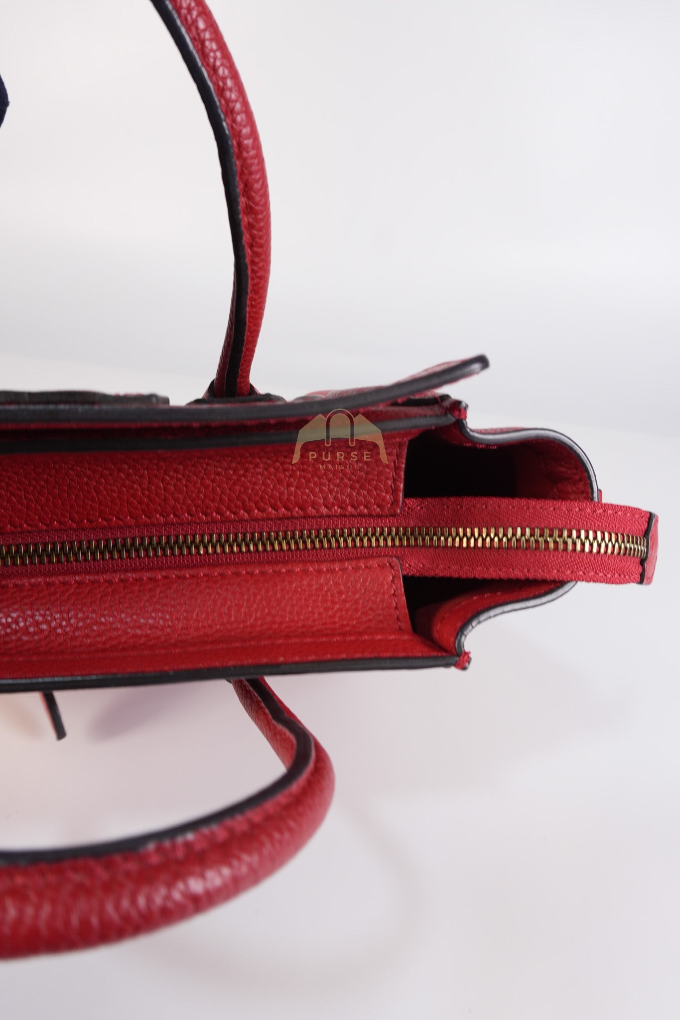 Nano Luggage Tote Bag in Red Grained Calfskin Leather & Gold Hardware | Purse Maison Luxury Bags Shop