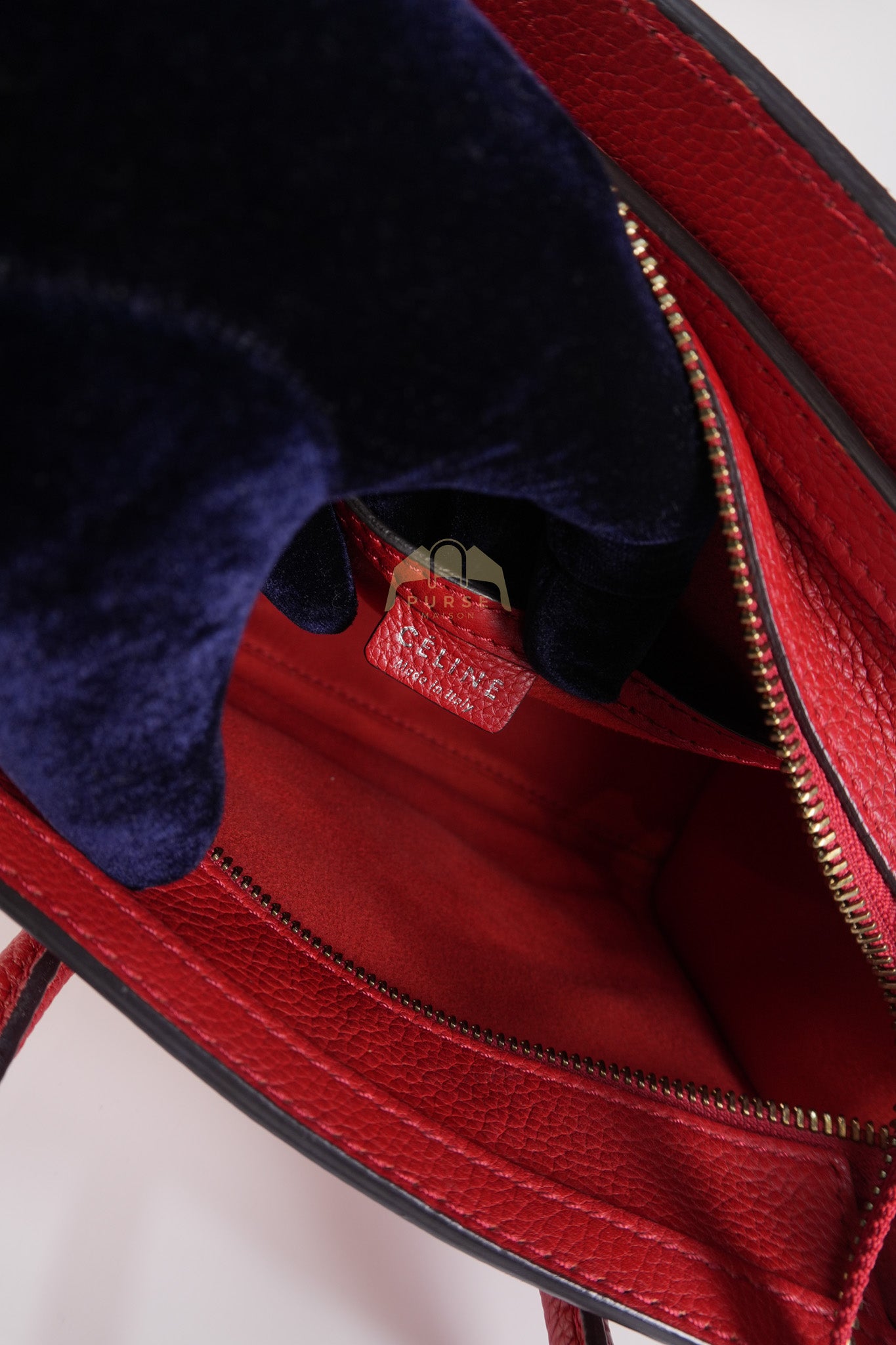 Nano Luggage Tote Bag in Red Grained Calfskin Leather & Gold Hardware | Purse Maison Luxury Bags Shop