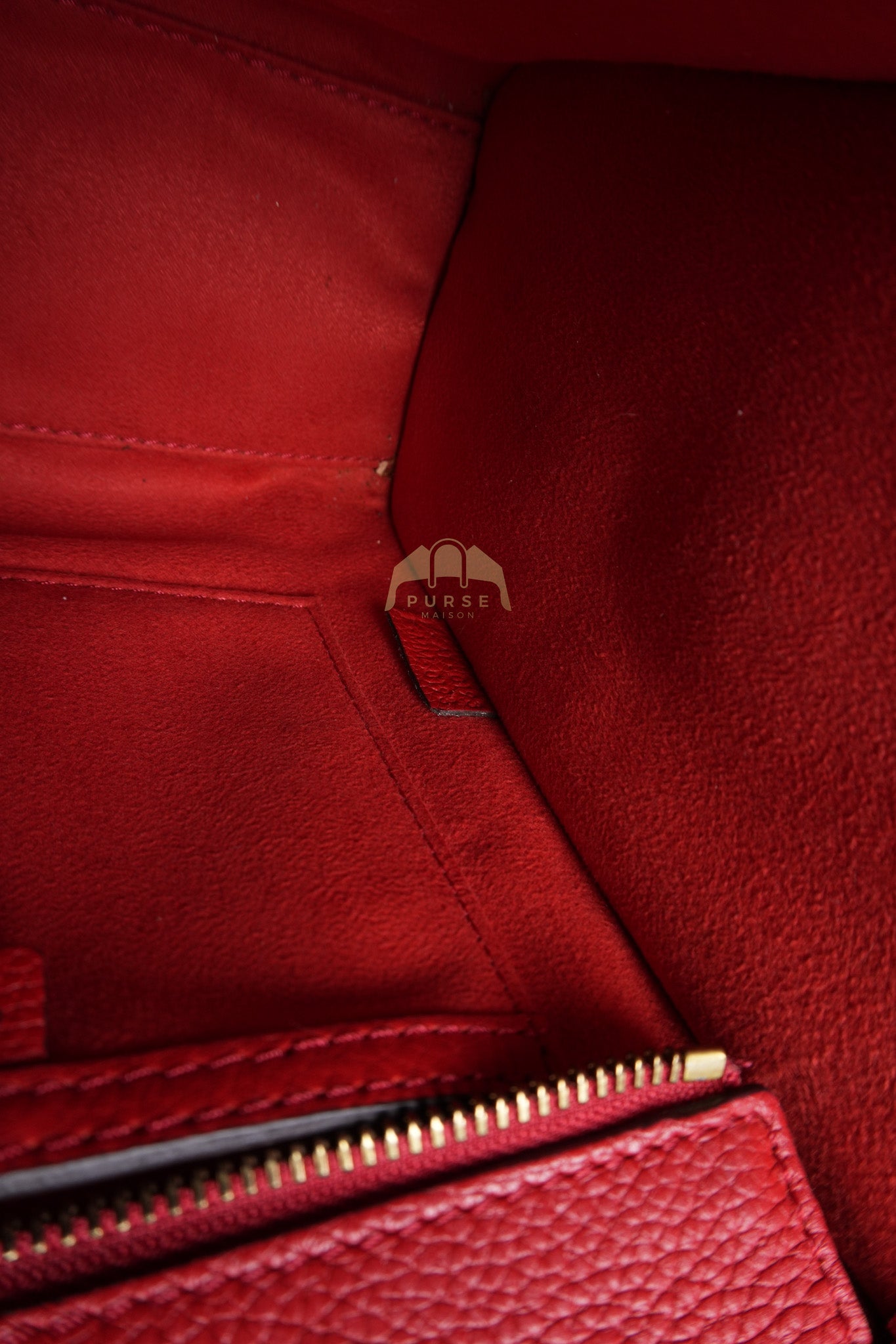 Nano Luggage Tote Bag in Red Grained Calfskin Leather & Gold Hardware | Purse Maison Luxury Bags Shop