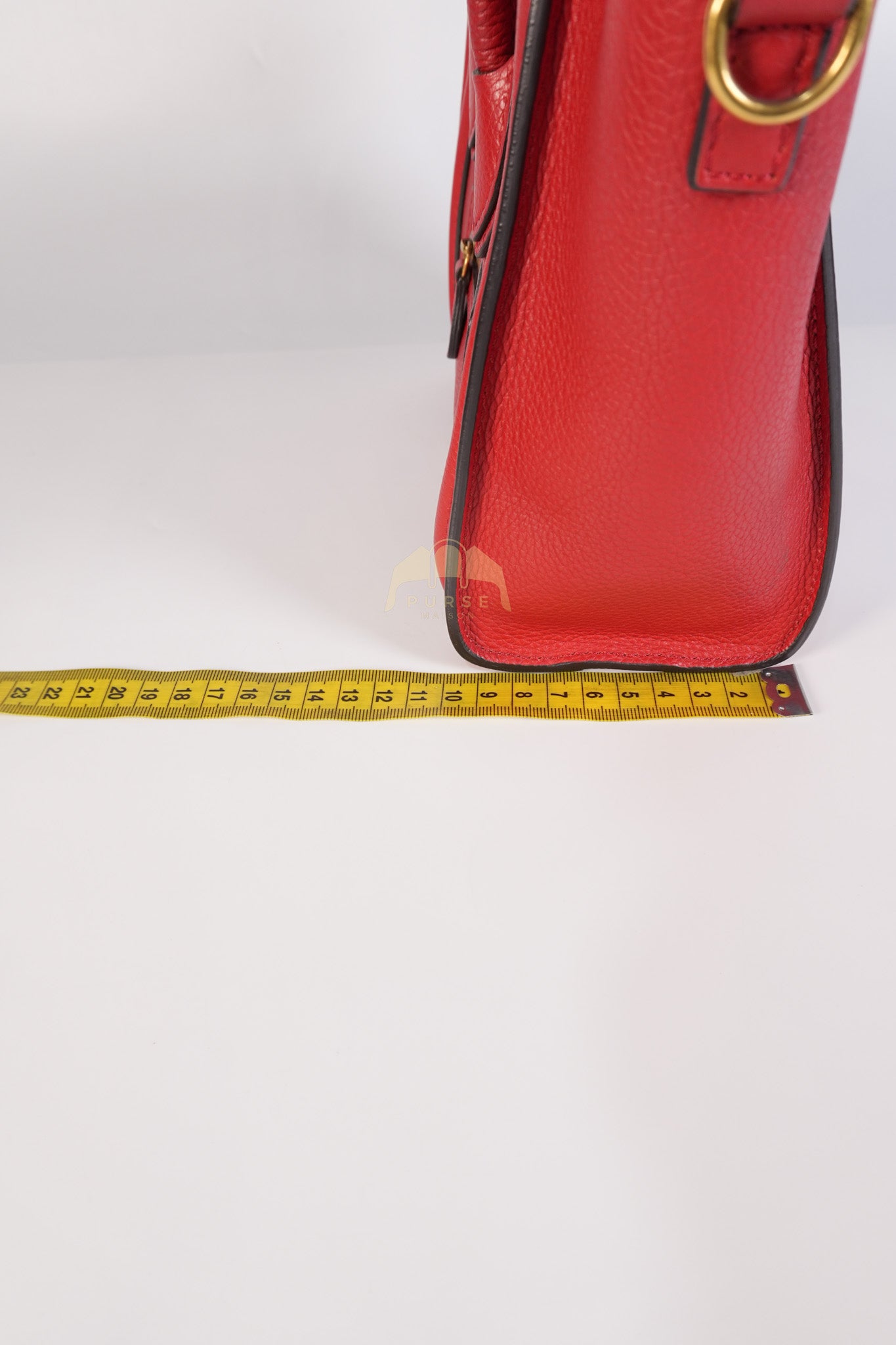 Nano Luggage Tote Bag in Red Grained Calfskin Leather & Gold Hardware | Purse Maison Luxury Bags Shop