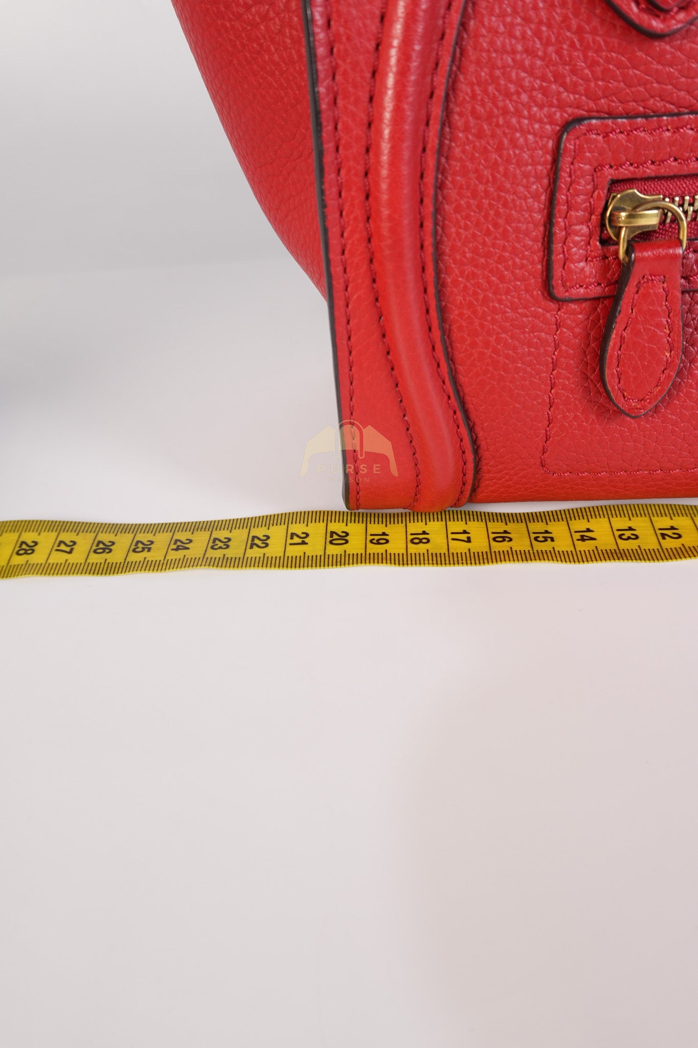 Nano Luggage Tote Bag in Red Grained Calfskin Leather & Gold Hardware | Purse Maison Luxury Bags Shop