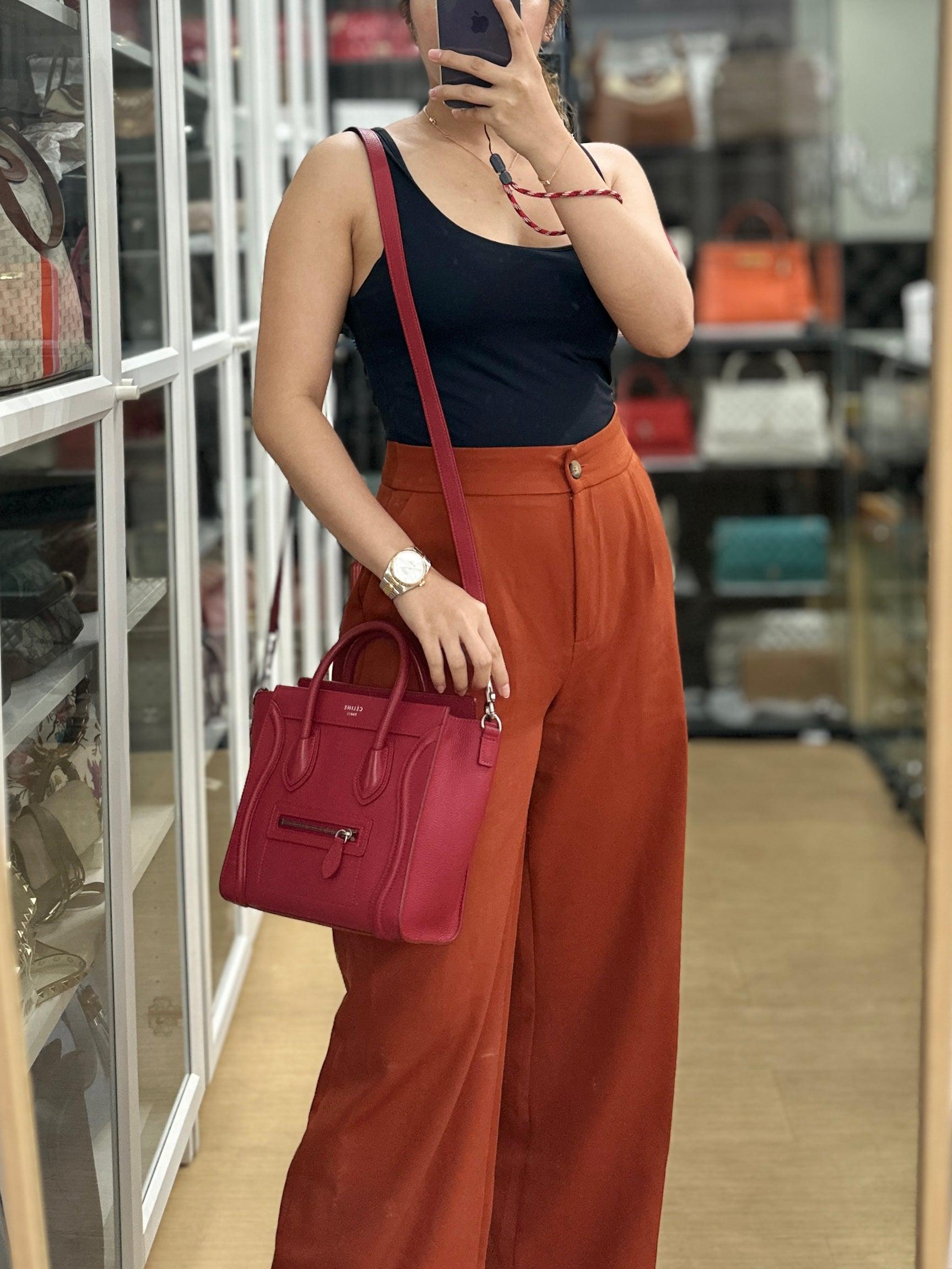 Celine Nano Luggage Drummed Calfskin Red