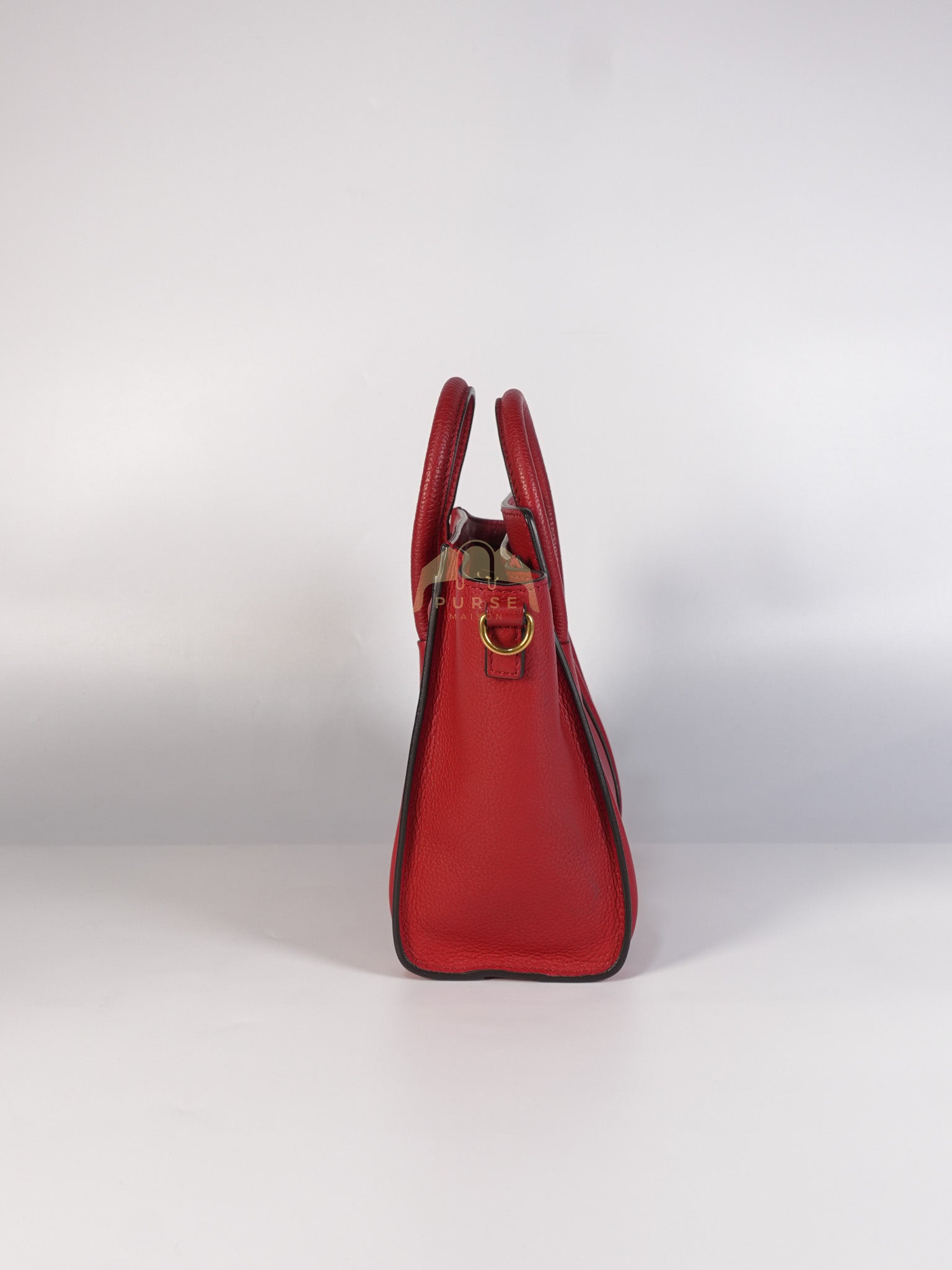 Nano Luggage Tote Bag in Red Grained Calfskin Leather & Gold Hardware | Purse Maison Luxury Bags Shop