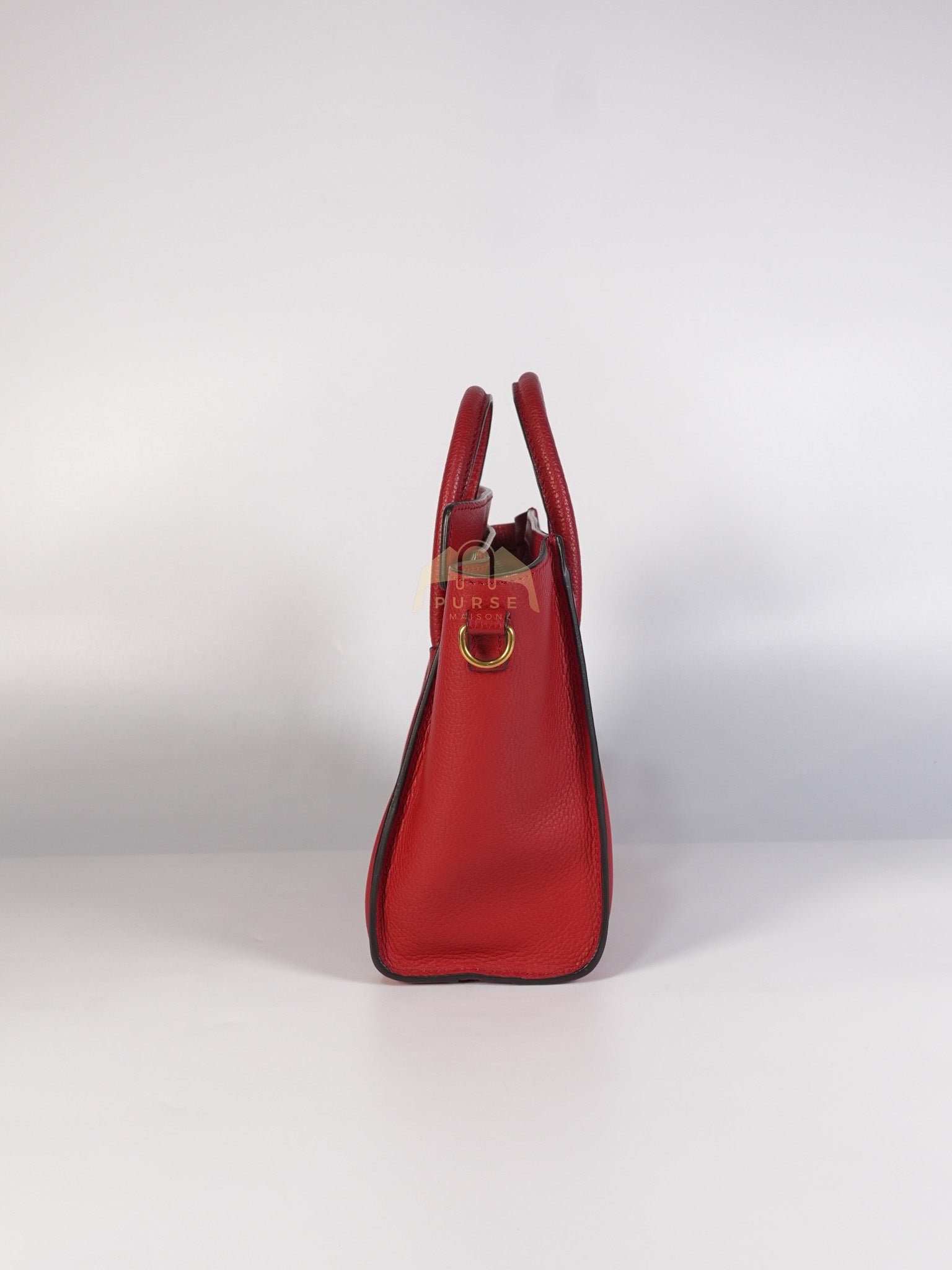 Nano Luggage Tote Bag in Red Grained Calfskin Leather & Gold Hardware | Purse Maison Luxury Bags Shop