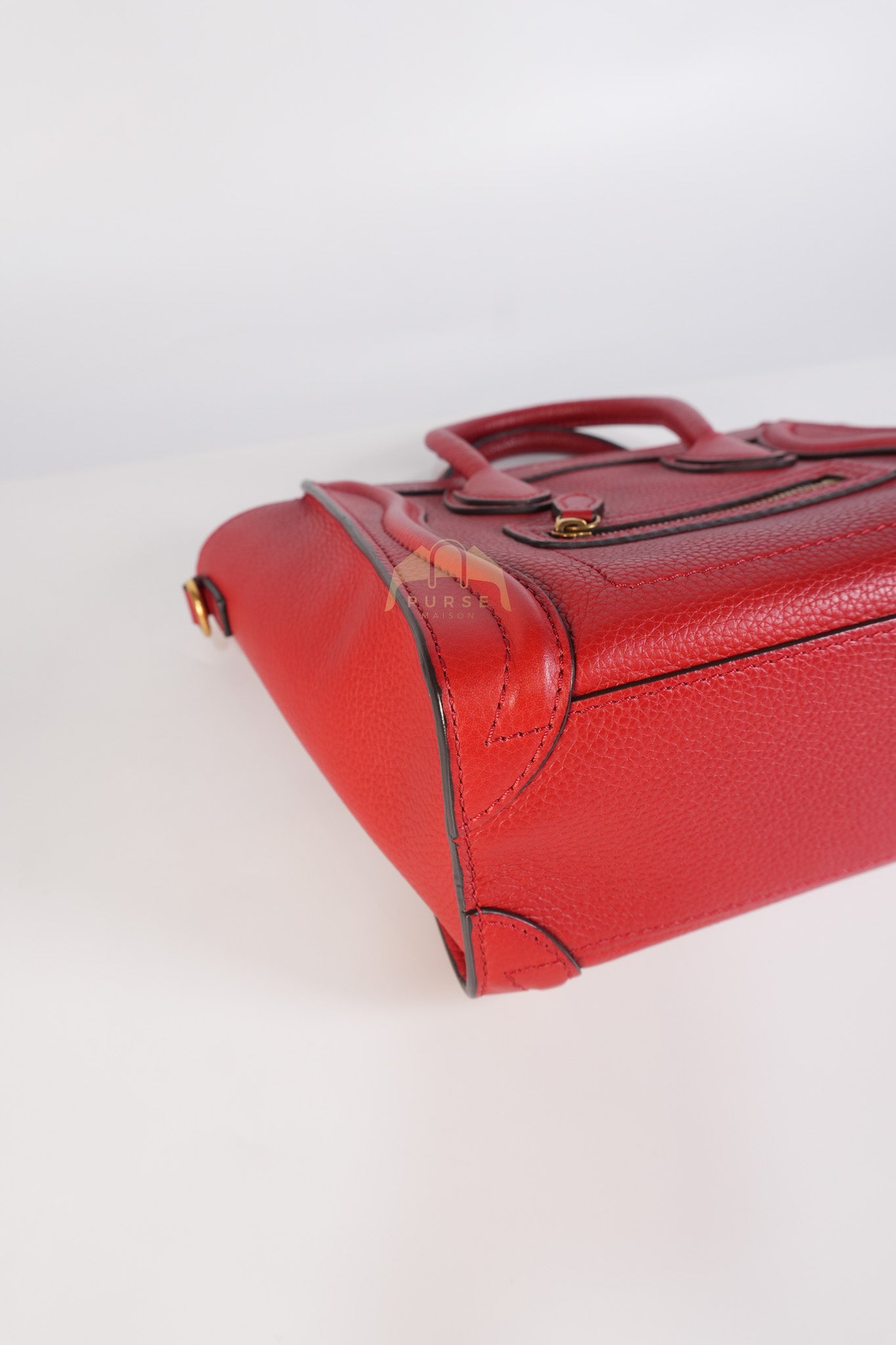 Nano Luggage Tote Bag in Red Grained Calfskin Leather & Gold Hardware | Purse Maison Luxury Bags Shop