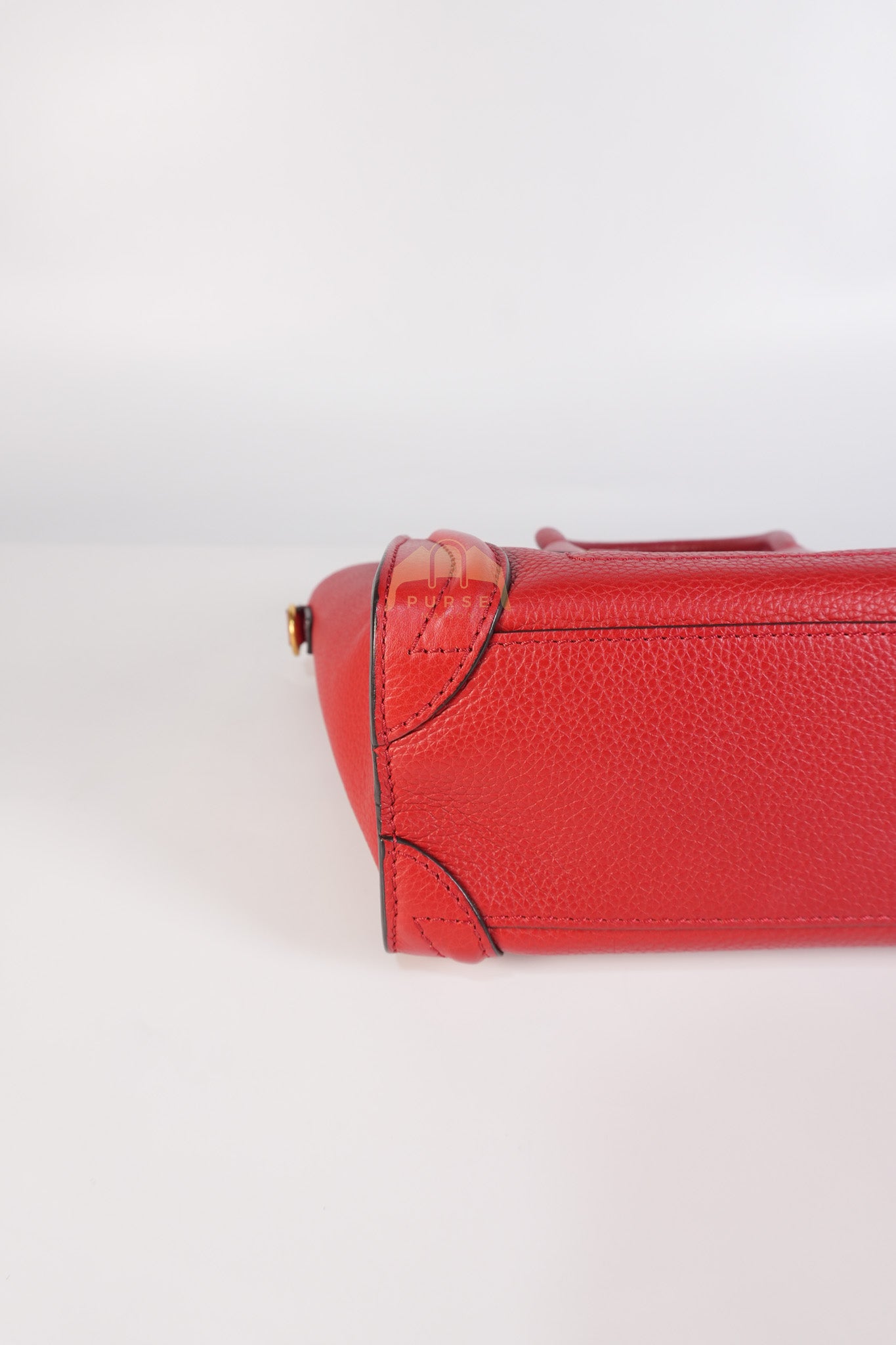 Nano Luggage Tote Bag in Red Grained Calfskin Leather & Gold Hardware | Purse Maison Luxury Bags Shop