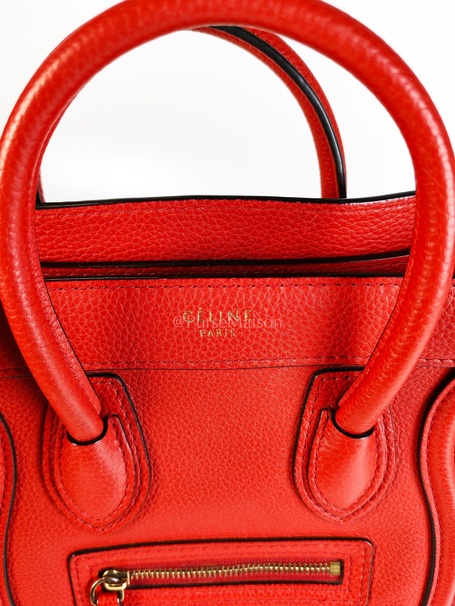 Nano Luggage Tote Bag in Red Grained Calfskin Leather | Purse Maison Luxury Bags Shop