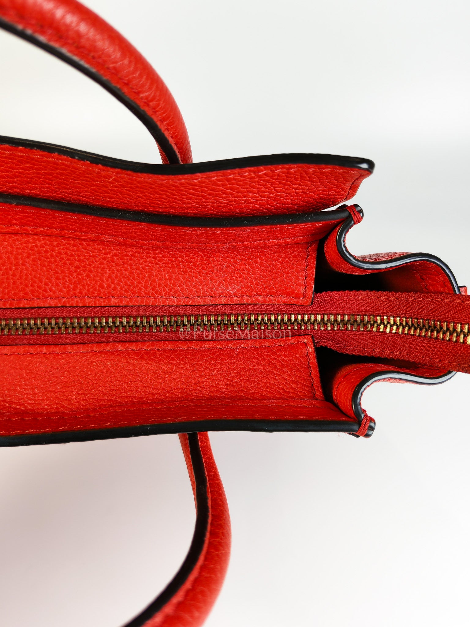 Nano Luggage Tote Bag in Red Grained Calfskin Leather | Purse Maison Luxury Bags Shop