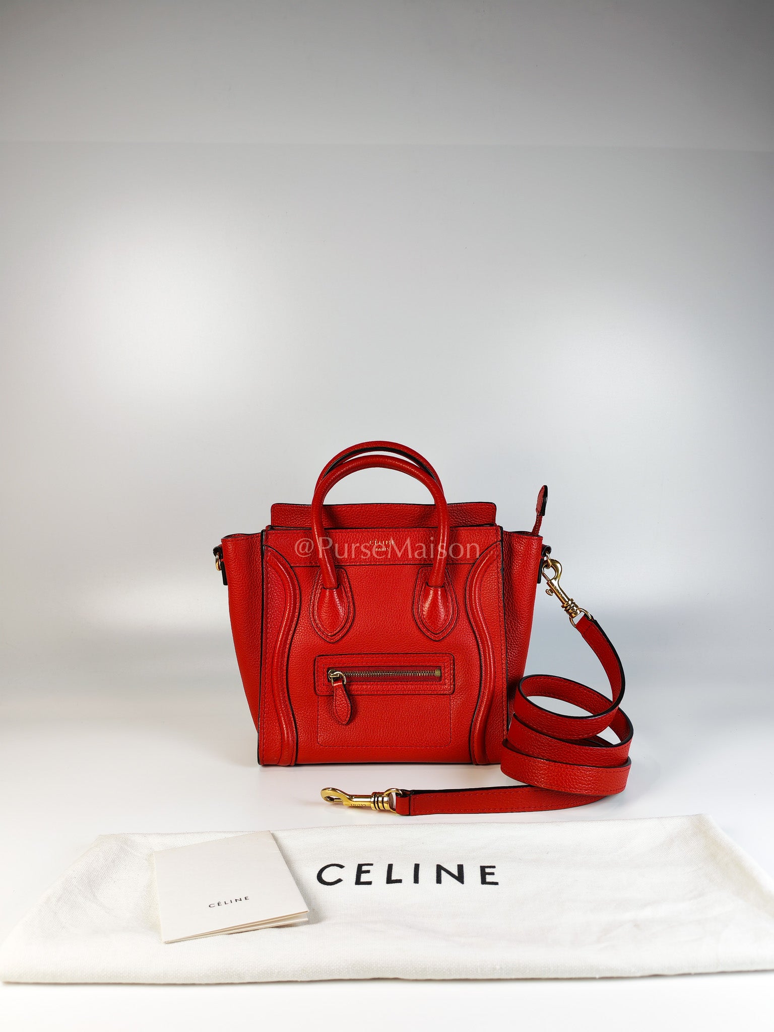 Nano Luggage Tote Bag in Red Grained Calfskin Leather | Purse Maison Luxury Bags Shop