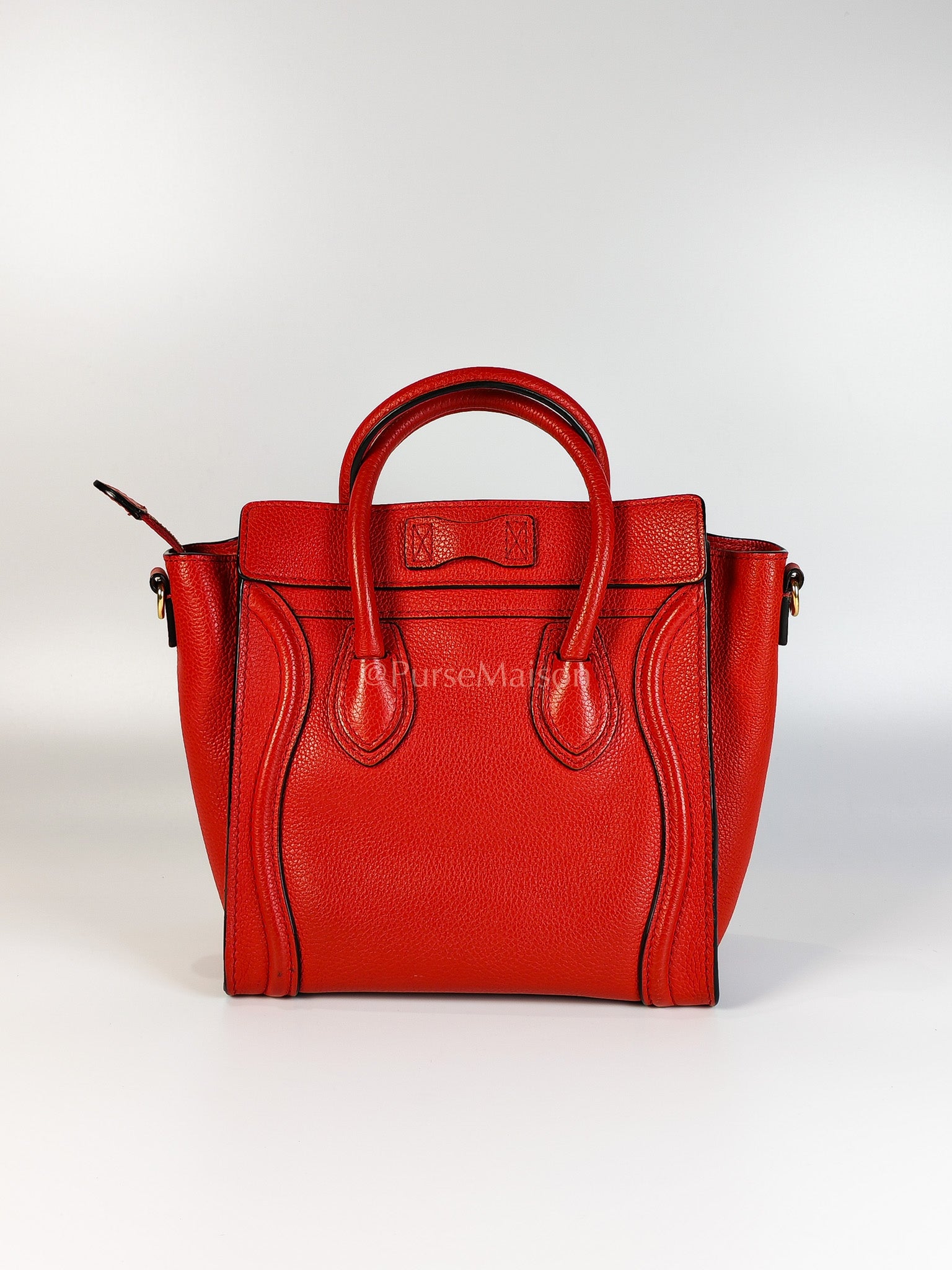 Nano Luggage Tote Bag in Red Grained Calfskin Leather | Purse Maison Luxury Bags Shop