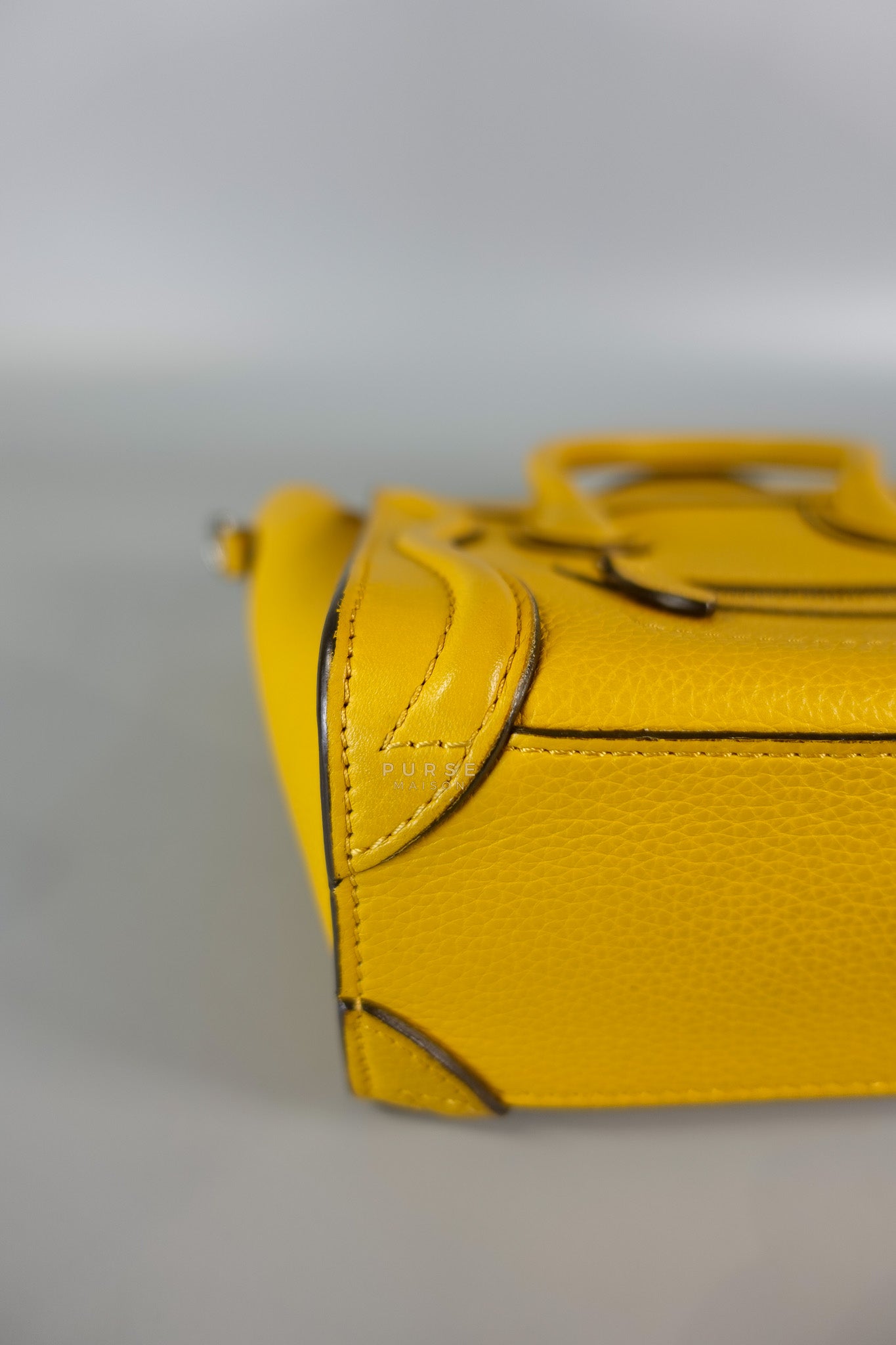 Nano Luggage Yellow Drummed Calfskin Leather Handbag | Purse Maison Luxury Bags Shop