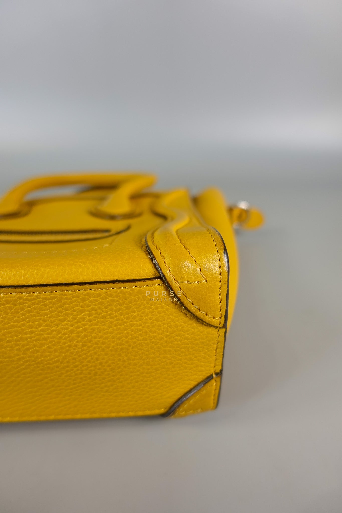 Nano Luggage Yellow Drummed Calfskin Leather Handbag | Purse Maison Luxury Bags Shop