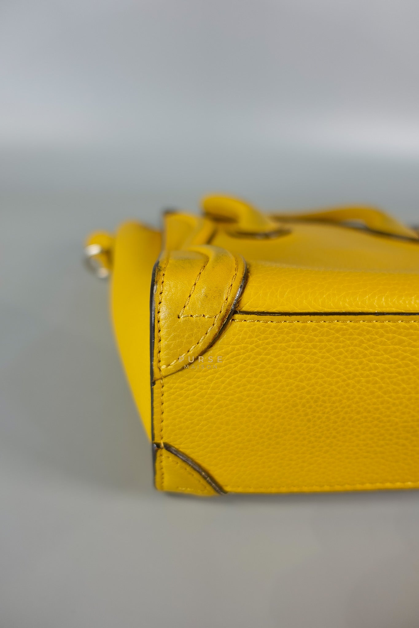 Nano Luggage Yellow Drummed Calfskin Leather Handbag | Purse Maison Luxury Bags Shop