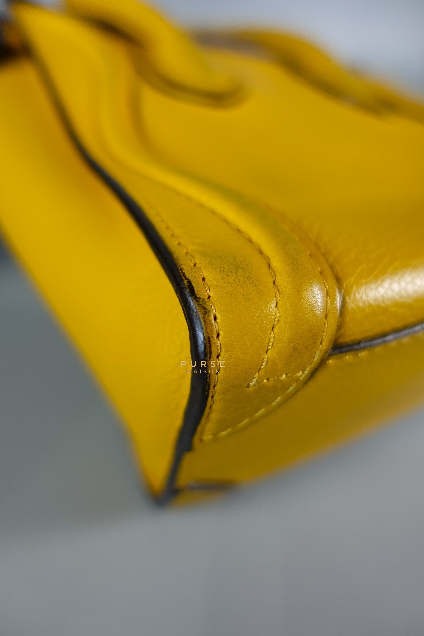Nano Luggage Yellow Drummed Calfskin Leather Handbag | Purse Maison Luxury Bags Shop