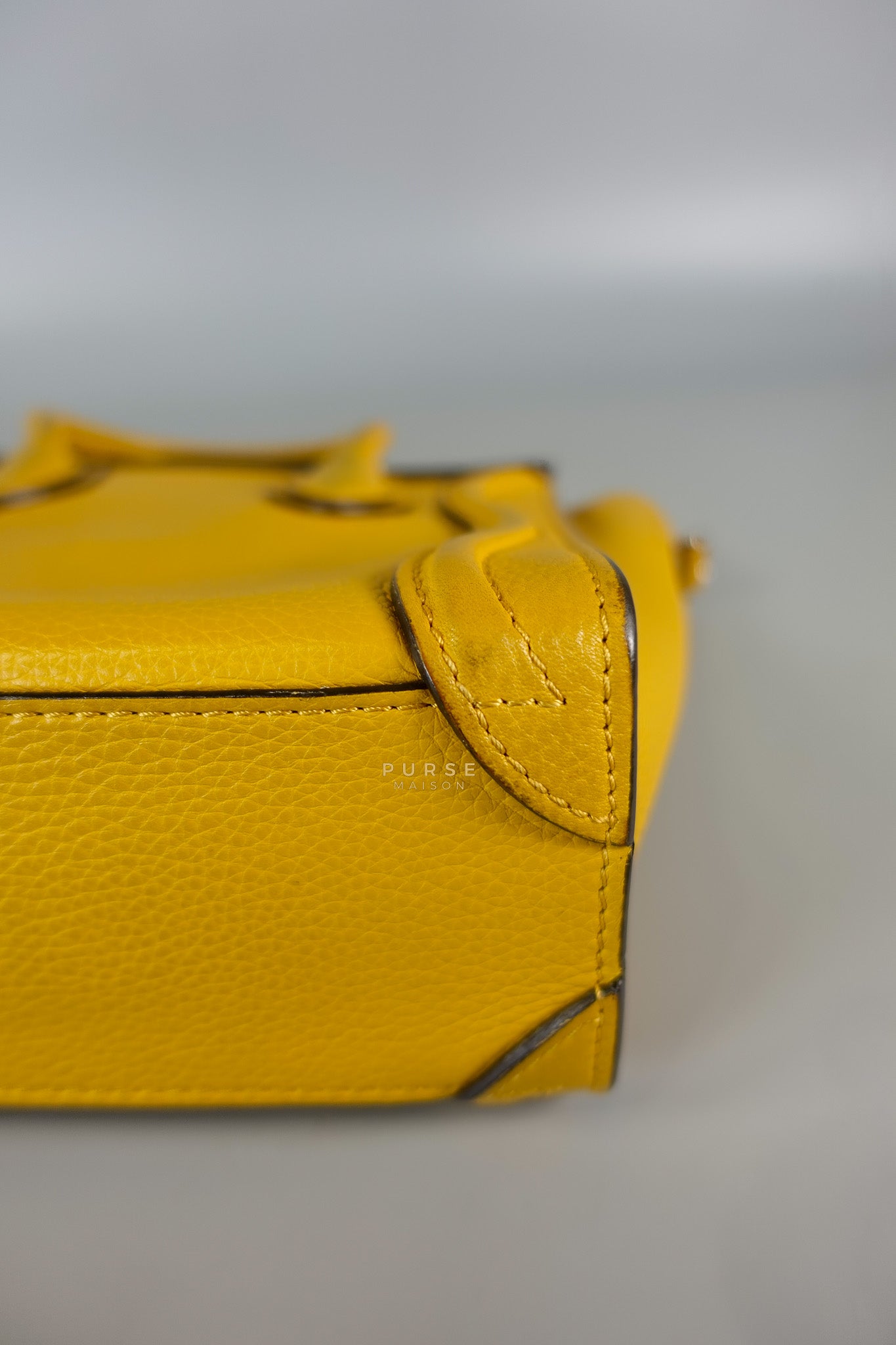 Nano Luggage Yellow Drummed Calfskin Leather Handbag | Purse Maison Luxury Bags Shop