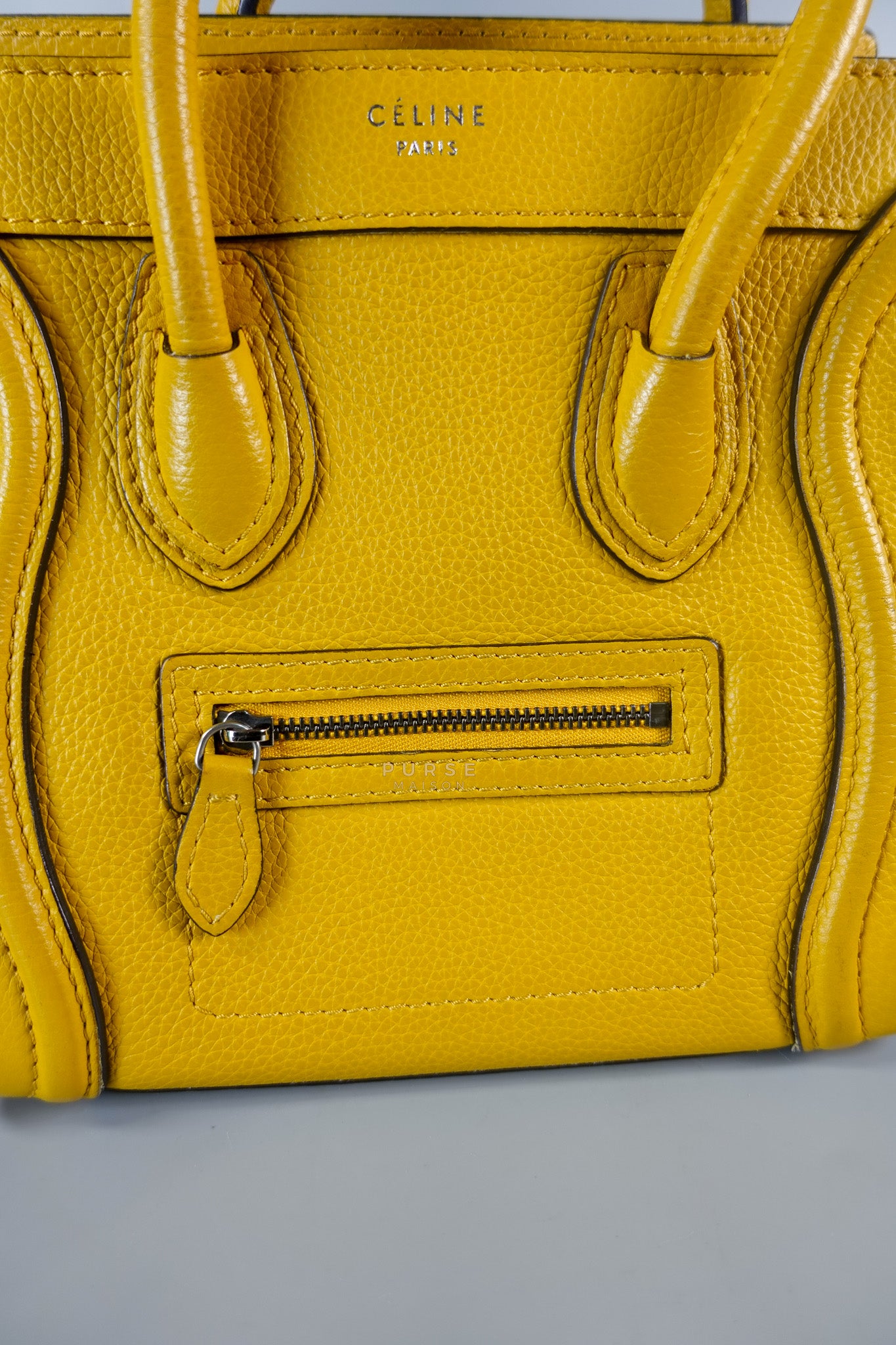 Nano Luggage Yellow Drummed Calfskin Leather Handbag | Purse Maison Luxury Bags Shop