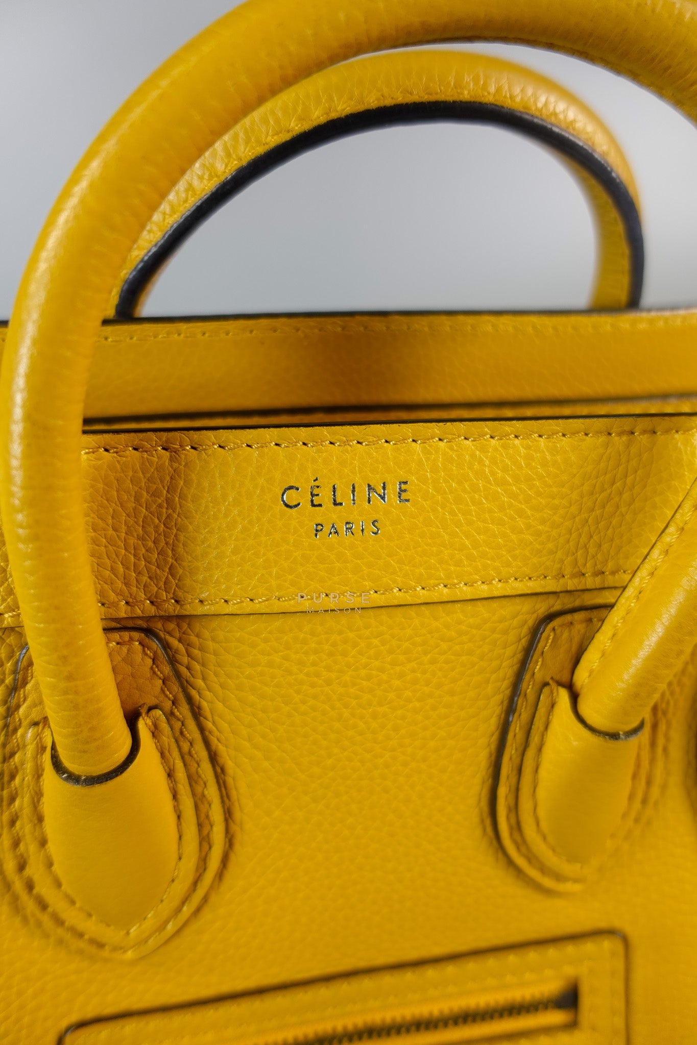 Nano Luggage Yellow Drummed Calfskin Leather Handbag | Purse Maison Luxury Bags Shop