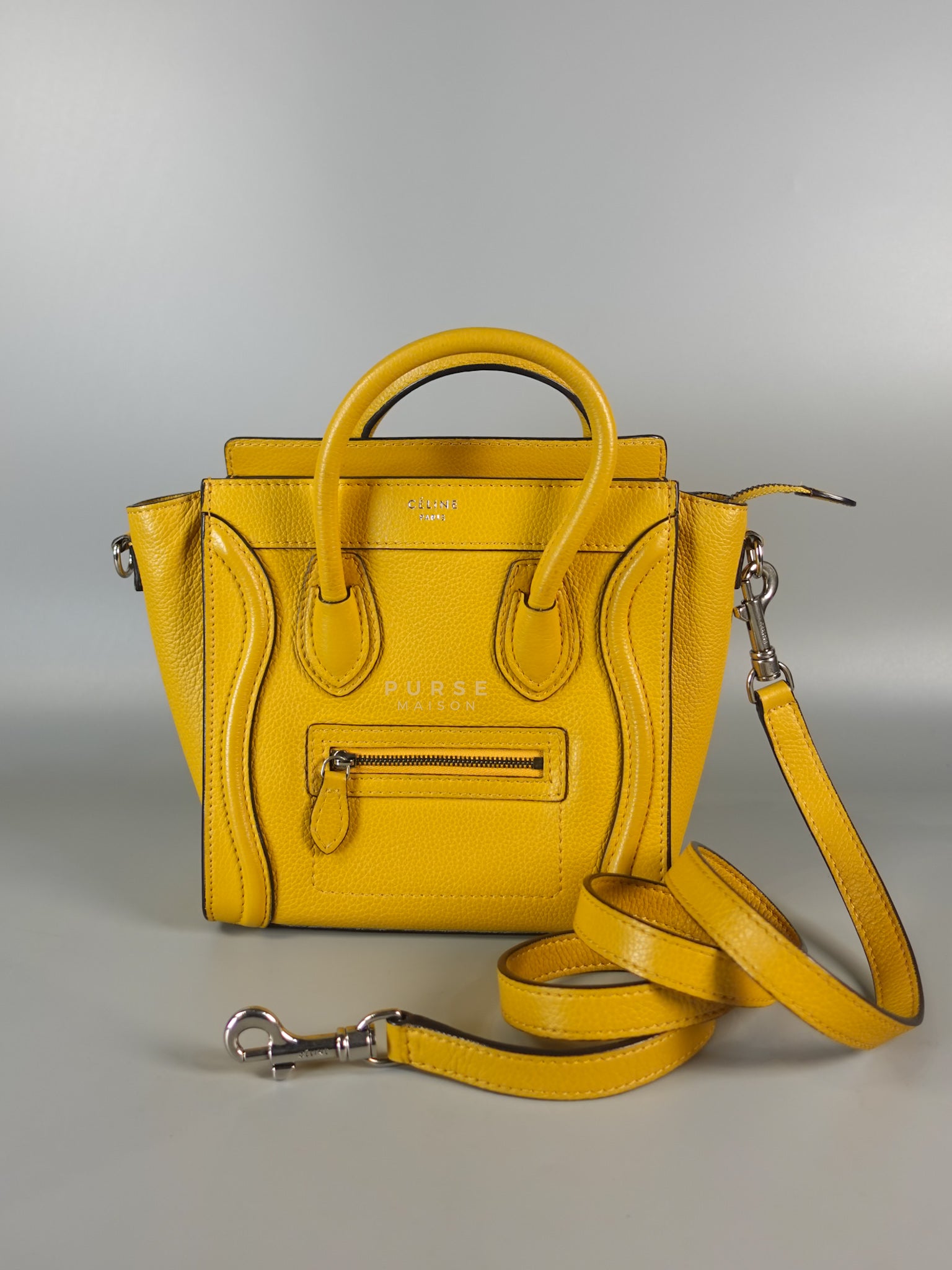 Nano Luggage Yellow Drummed Calfskin Leather Handbag | Purse Maison Luxury Bags Shop