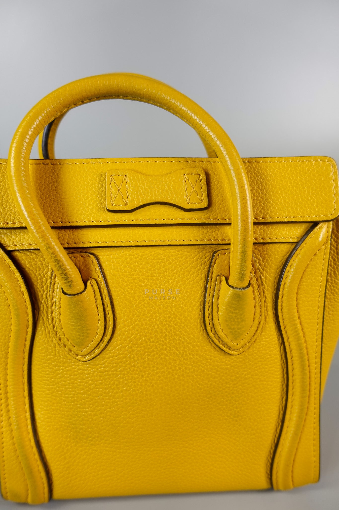 Nano Luggage Yellow Drummed Calfskin Leather Handbag | Purse Maison Luxury Bags Shop